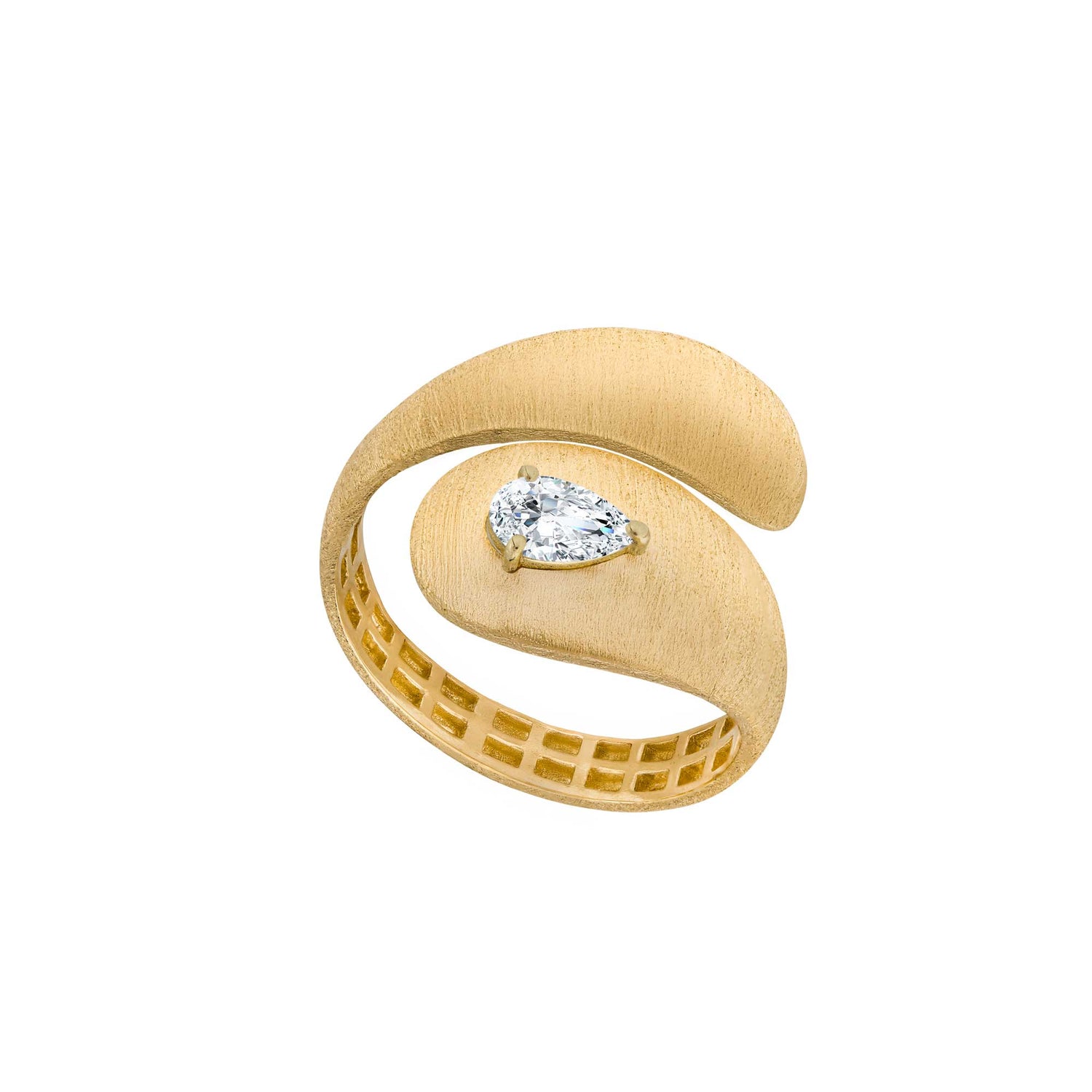 Roma Marquise Yellow Gold Marquise Diamond Brushed Wrap Ring