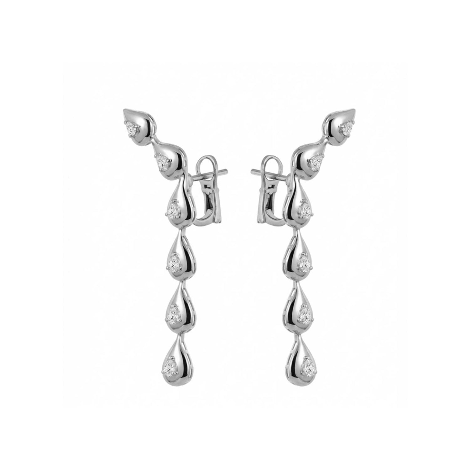 Roma Pear White Gold Bezel Diamond 6 Motif High Gloss Drop Earrings