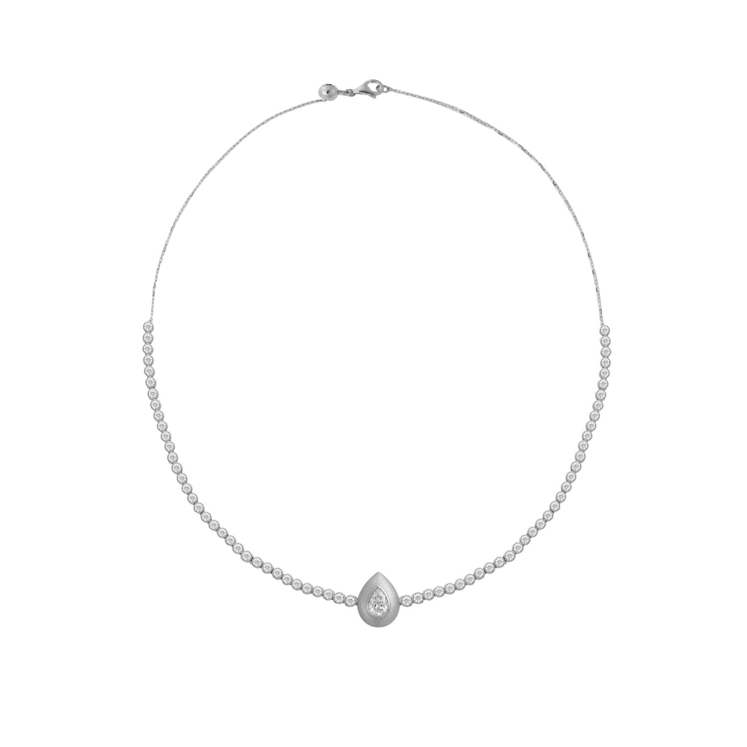 Roma Pear White Gold Bezel Diamond Chain Necklace