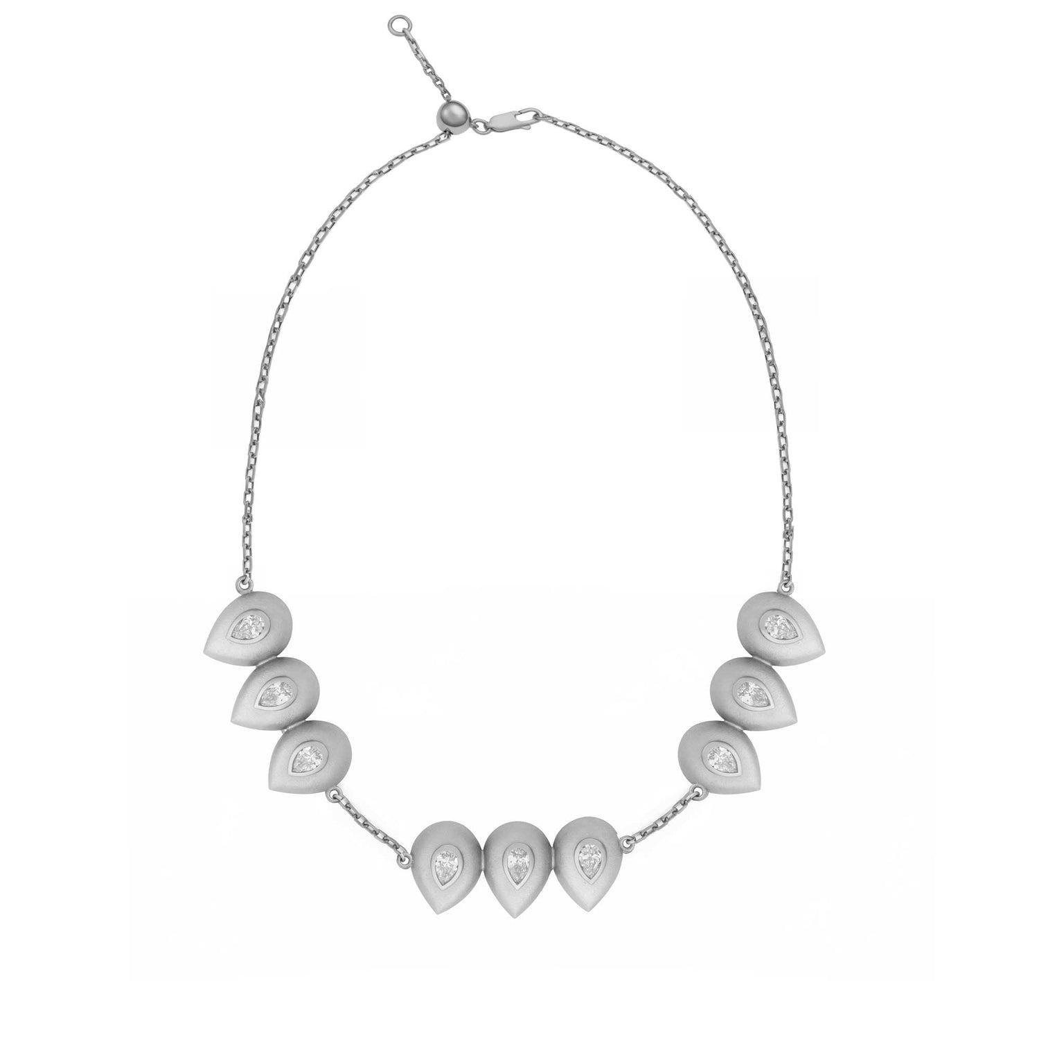 Roma Pear White Gold Diamond 9 Motif Necklace