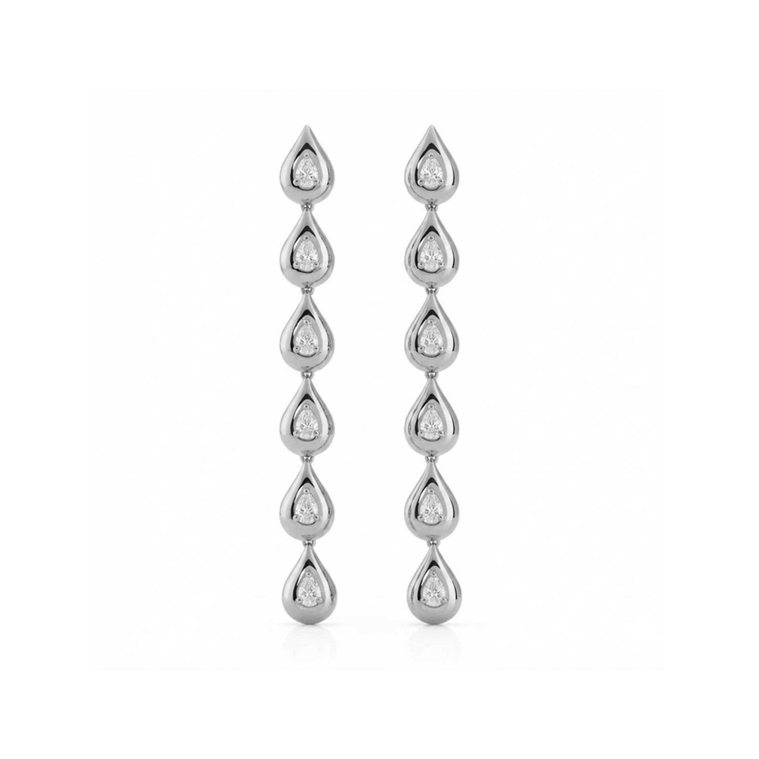 Roma Pear White Gold Pear Diamond 6 Motif High Gloss Drop Earrings