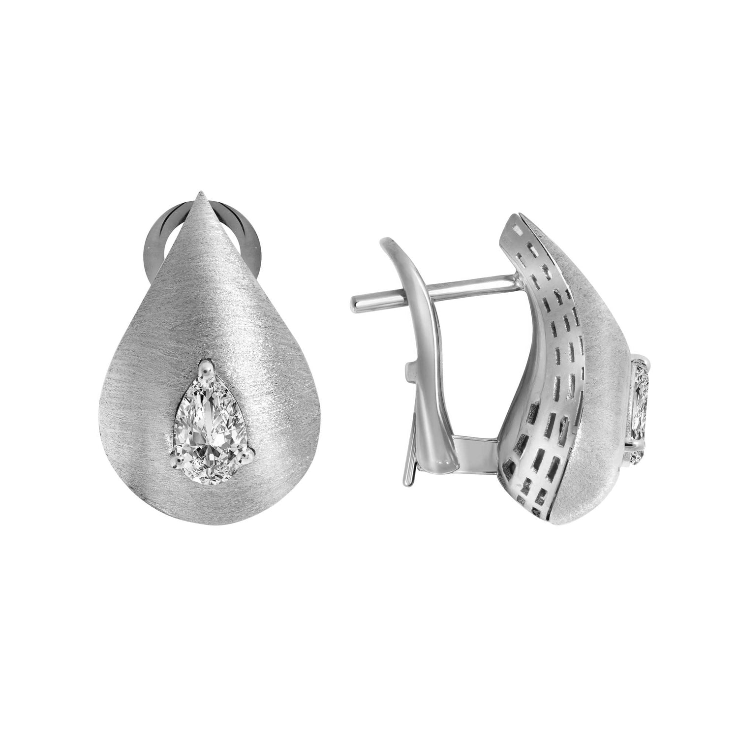 Roma Pear White Gold Pear Diamond Brushed Earrings
