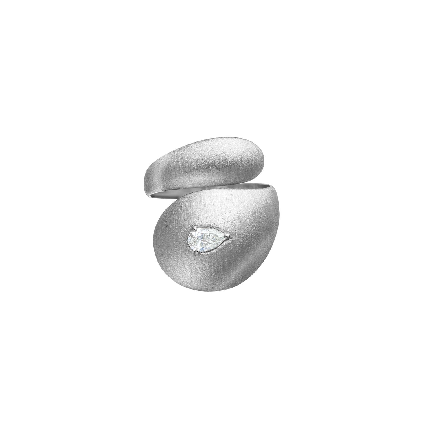 Roma Pear White Gold Pear Diamond Brushed Sculptural Wrap Ring