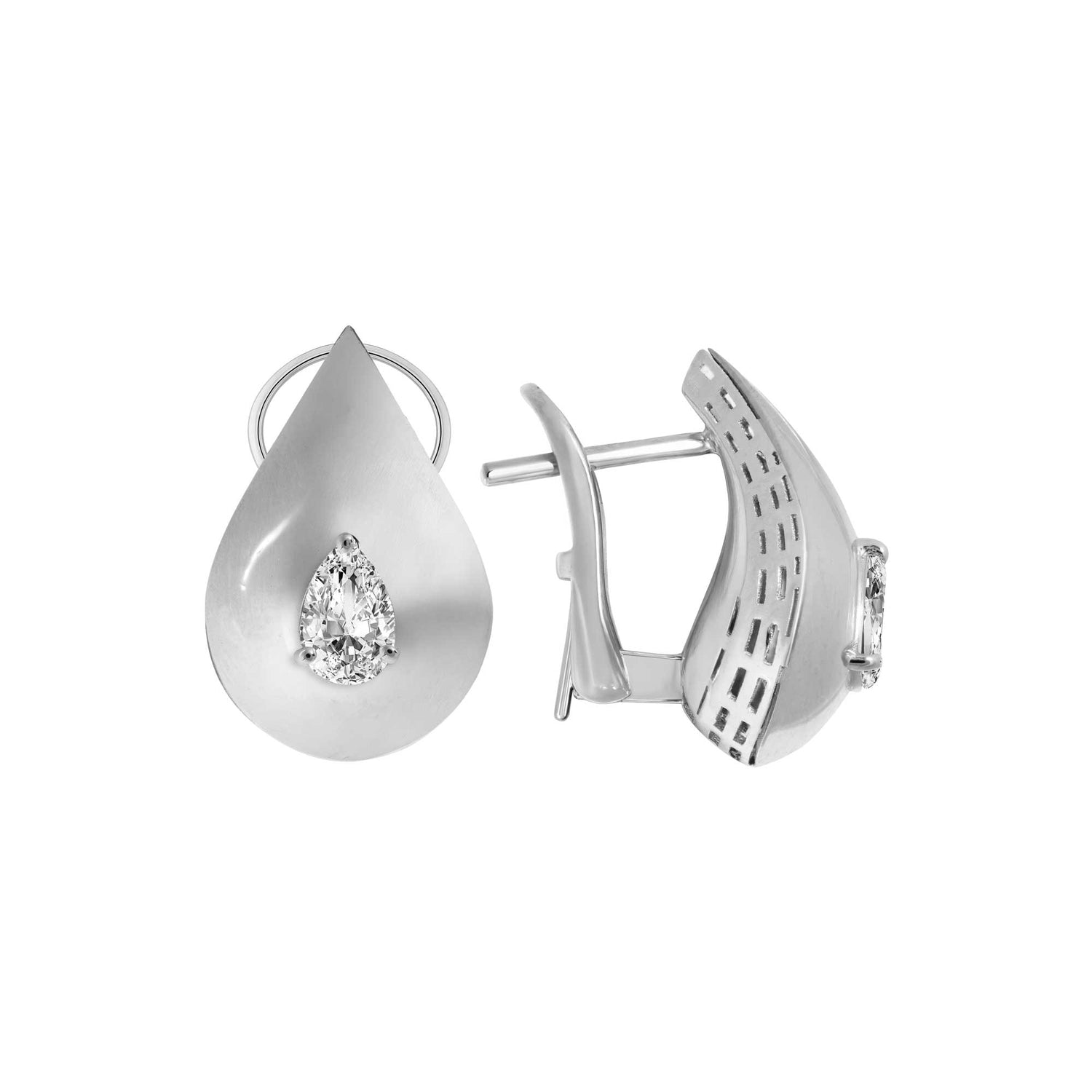 Roma Pear White Gold Pear Diamond High Gloss Earrings