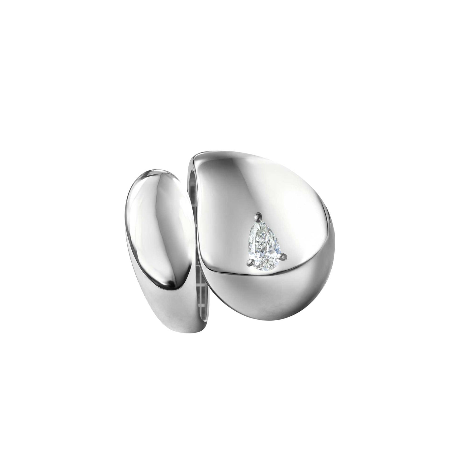 Roma Pear White Gold Pear Diamond High Gloss Sculptural Wrap Ring