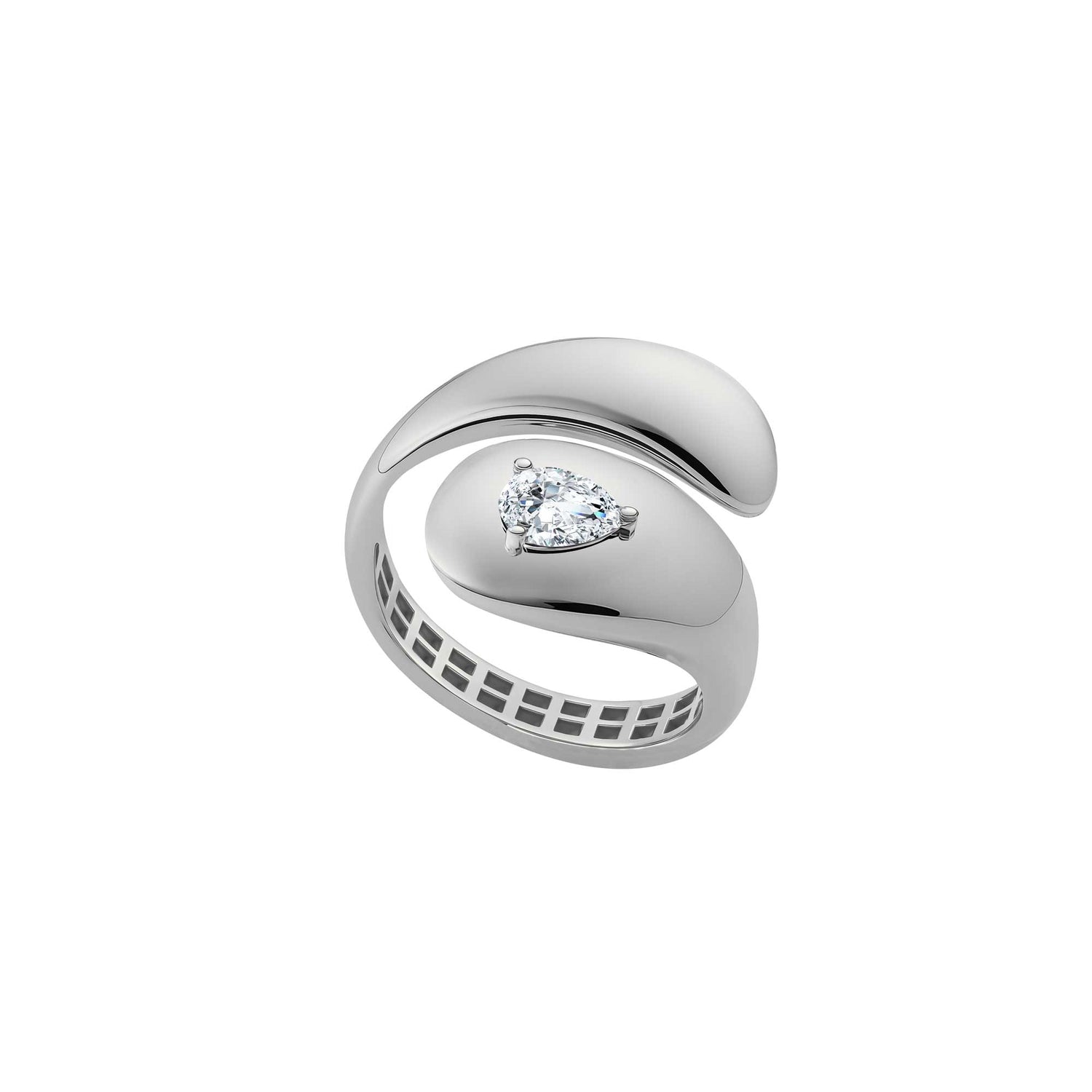 Roma Pear White Gold Pear Diamond High Gloss Wrap Ring