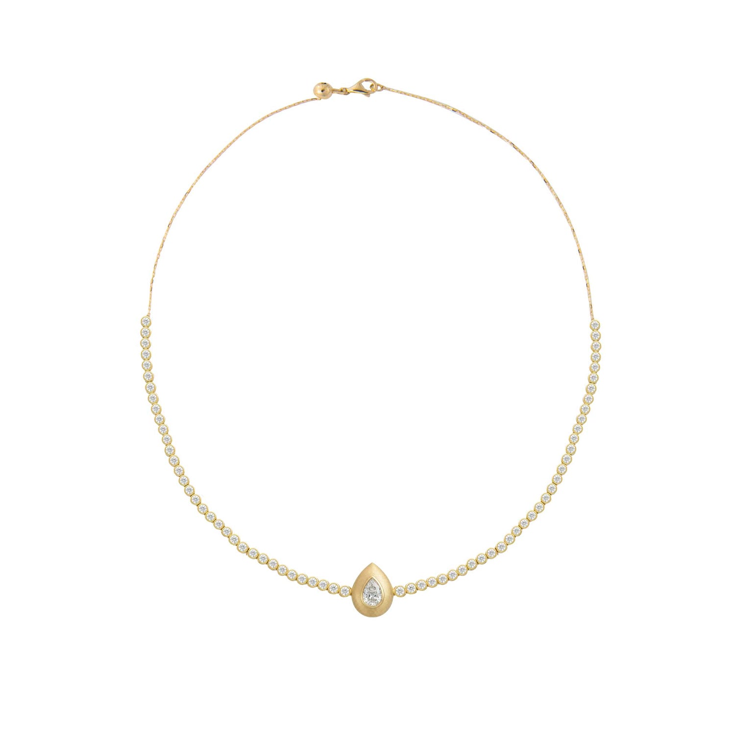 Roma Pear Yellow Gold Bezel Diamond Chain Necklace