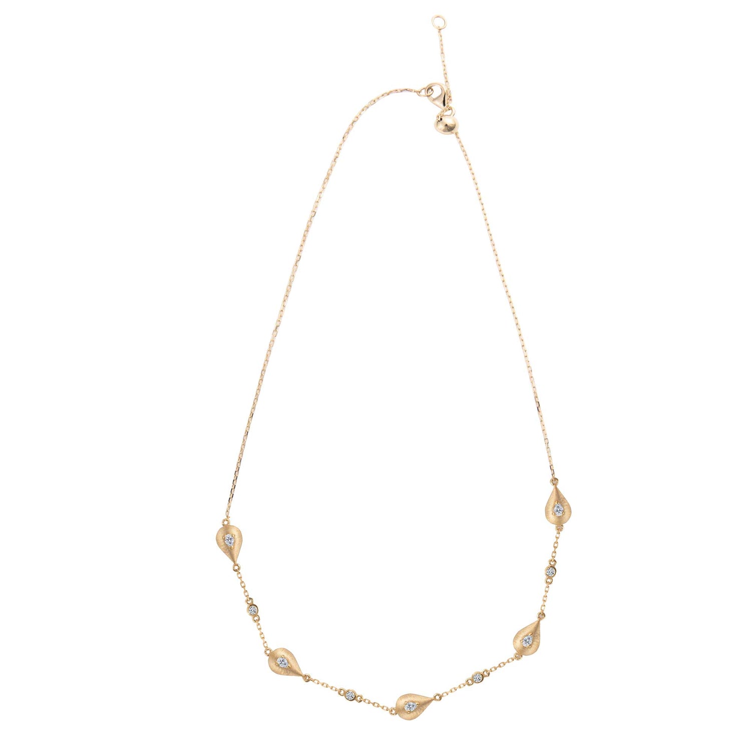Roma Pear Yellow Gold Diamond 5 Motif Necklace