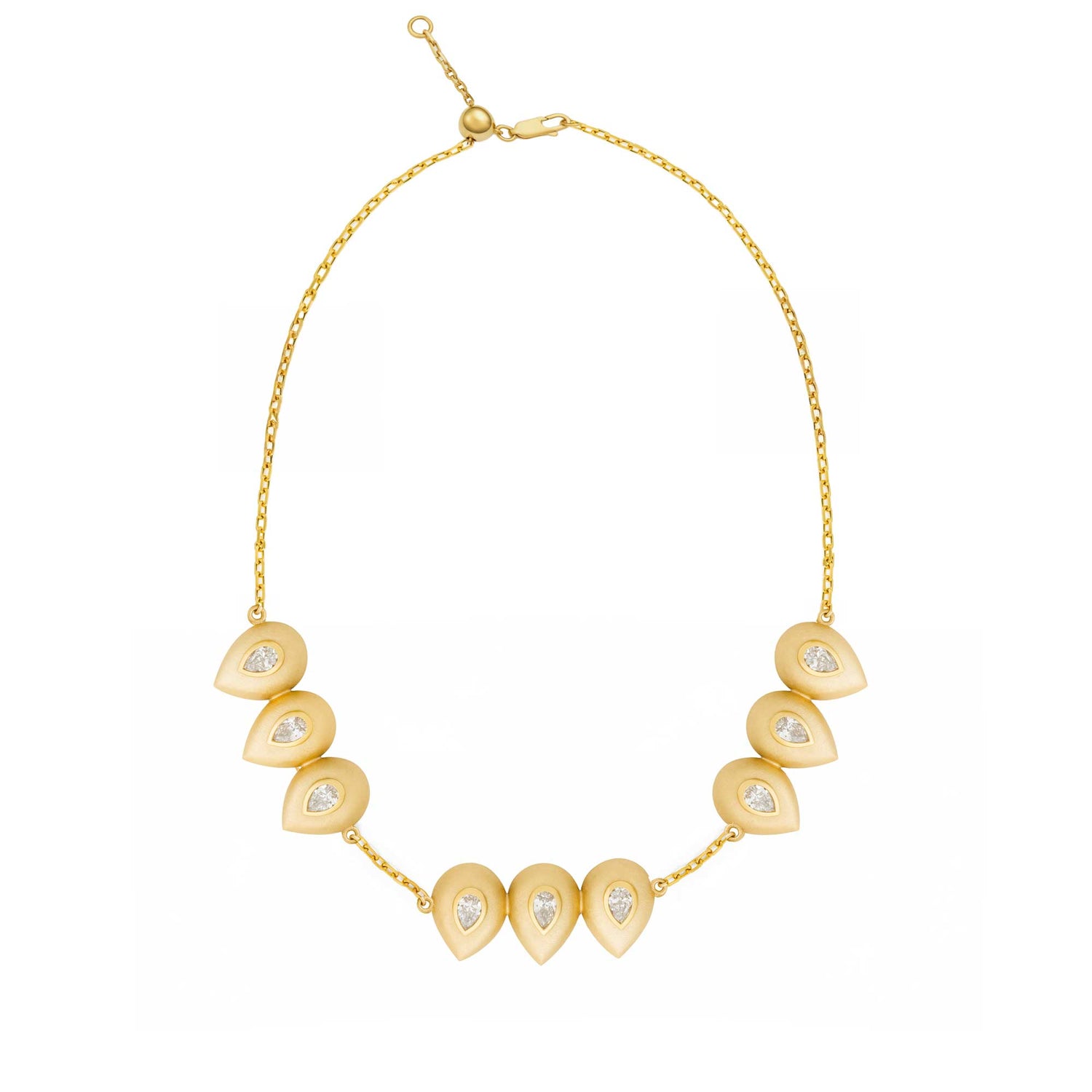Roma Pear Yellow Gold Diamond 9 Motif Necklace
