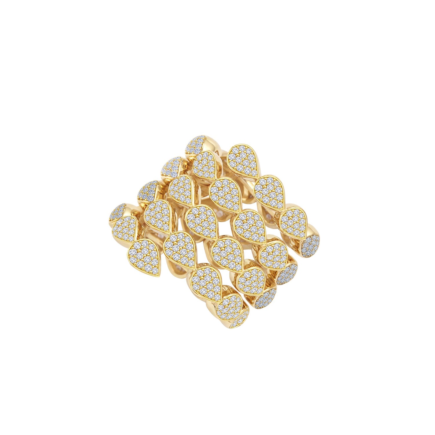 Roma Pear Yellow Gold Full Diamond Wide Ring
