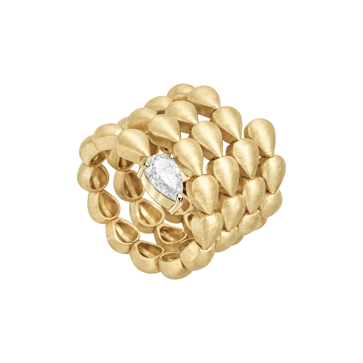 Roma Pear Yellow Gold Marquise Diamond Brushed Wide Ring