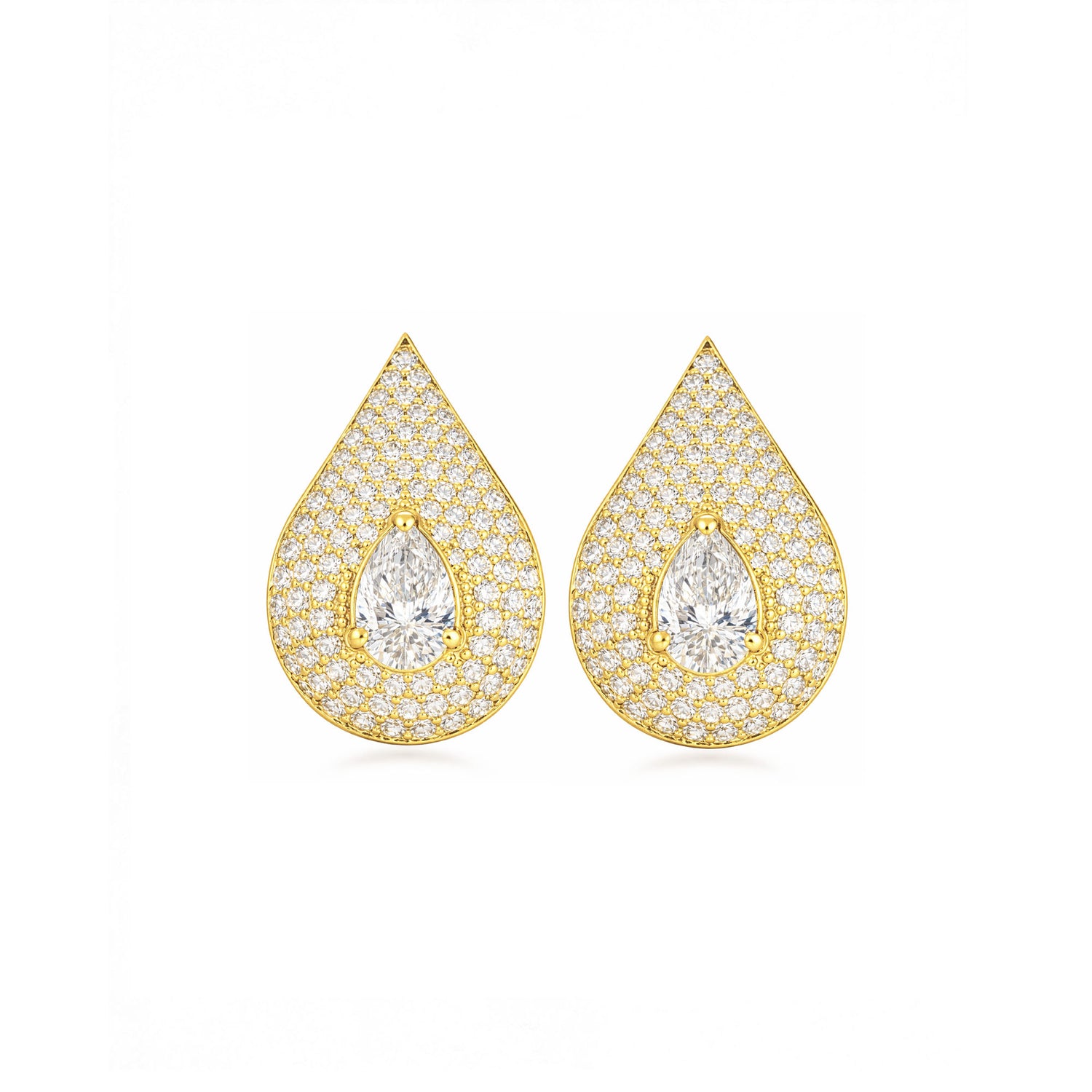 Roma Pear Yellow Gold Pavé Diamond Pear Stud Earrings
