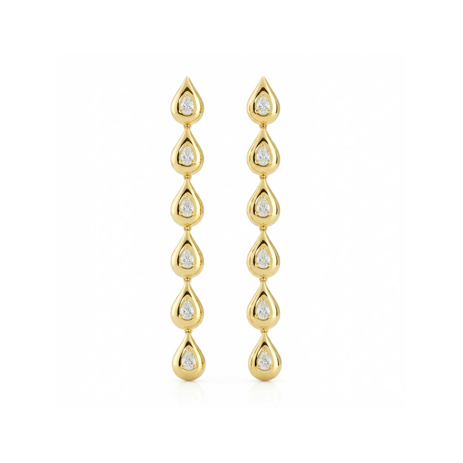 Roma Pear Yellow Gold Pear Diamond 6 Motif High Gloss Drop Earrings