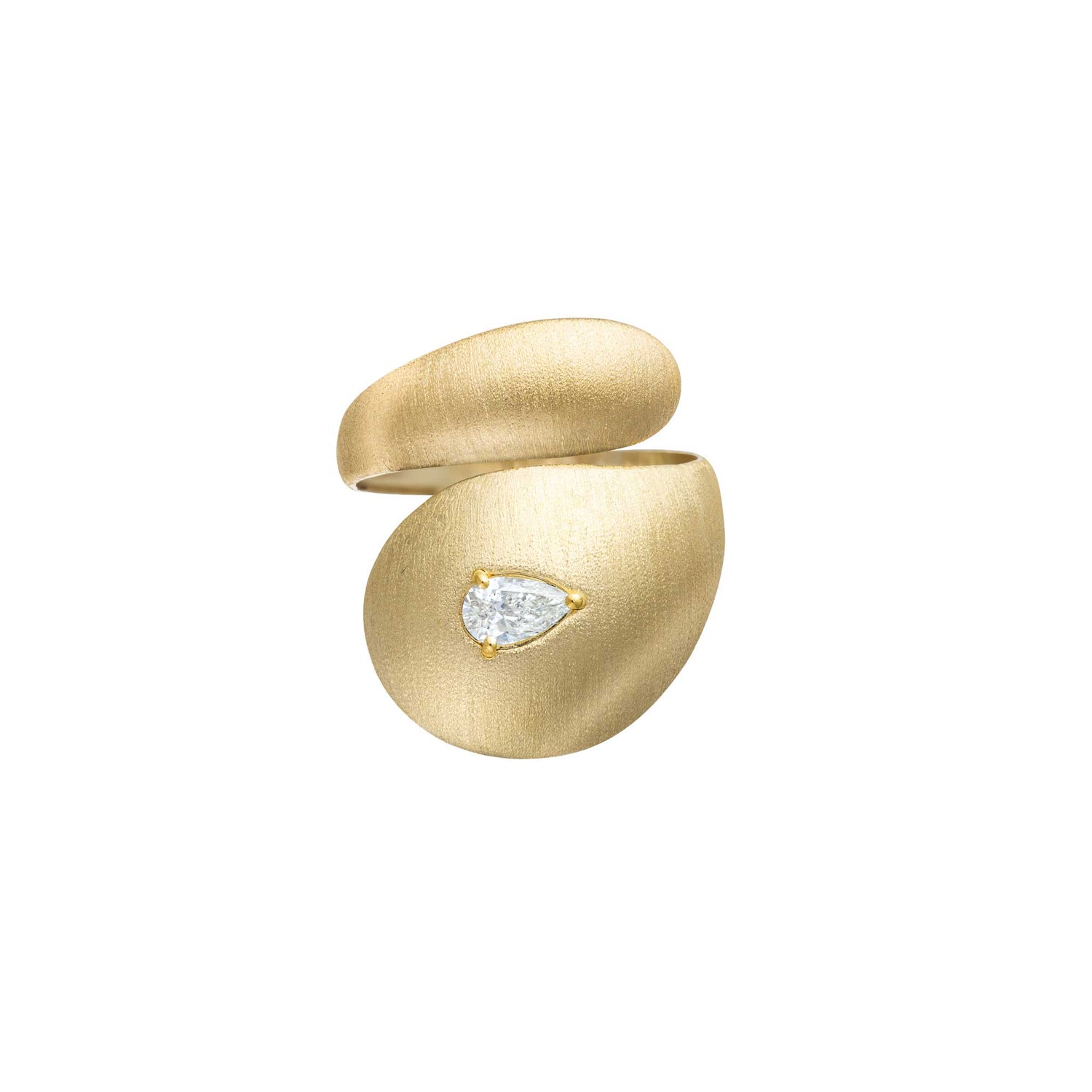 Roma Pear Yellow Gold Pear Diamond Brushed Sculptural Wrap Ring