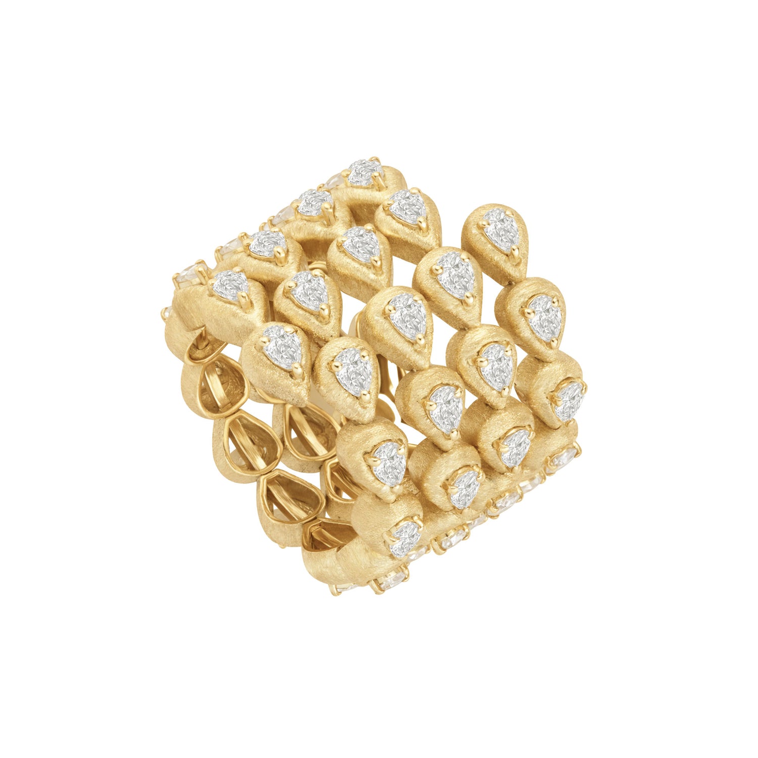 Roma Pear Yellow Gold Pear Diamond Brushed Wide Ring