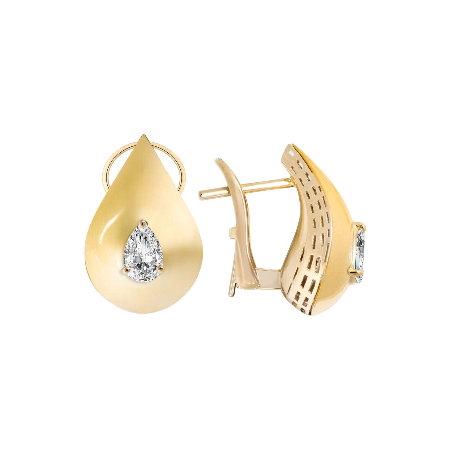 Roma Pear Yellow Gold Pear Diamond High Gloss Earrings