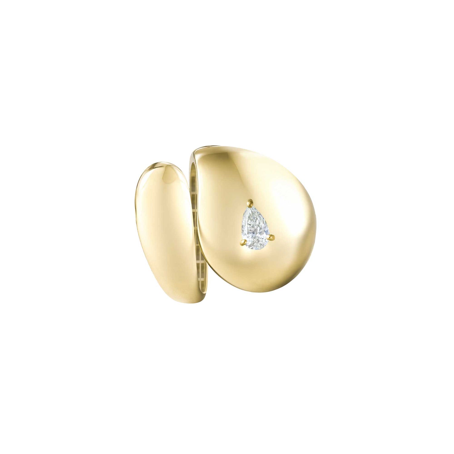 Roma Pear Yellow Gold Pear Diamond High Gloss Sculptural Wrap Ring