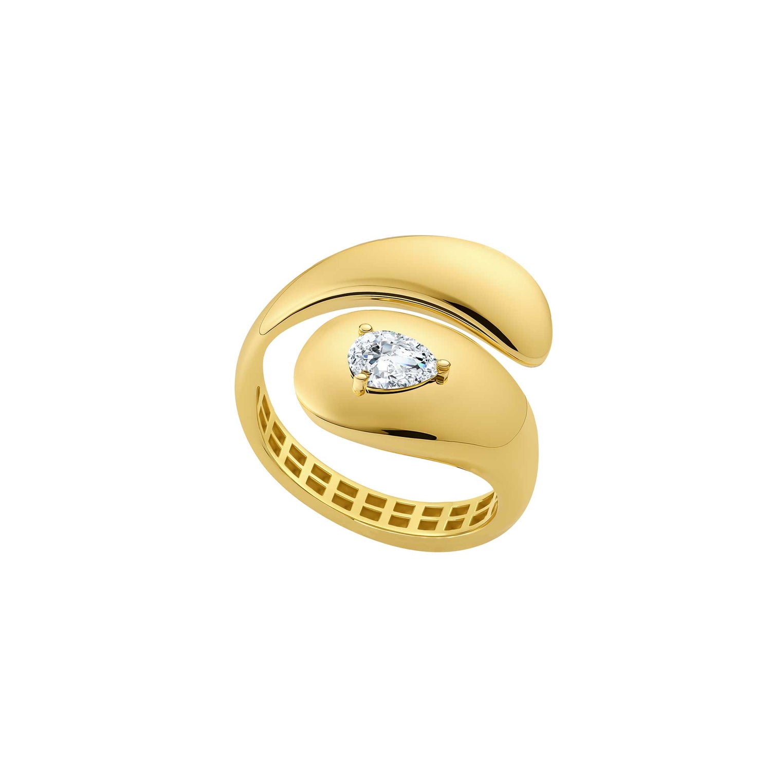 Roma Pear Yellow Gold Pear Diamond High Gloss Wrap Ring