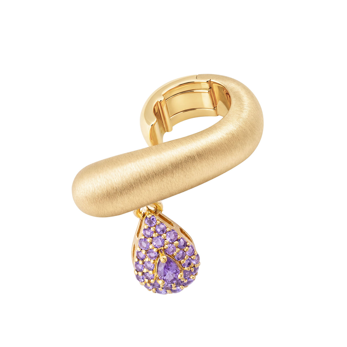 Roma Amethyst Yellow Gold Brushed Sculptural Earring