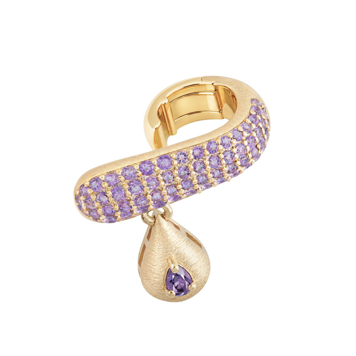 Roma Amethyst Yellow Gold Pavé Brushed Sculptural Drop Earring