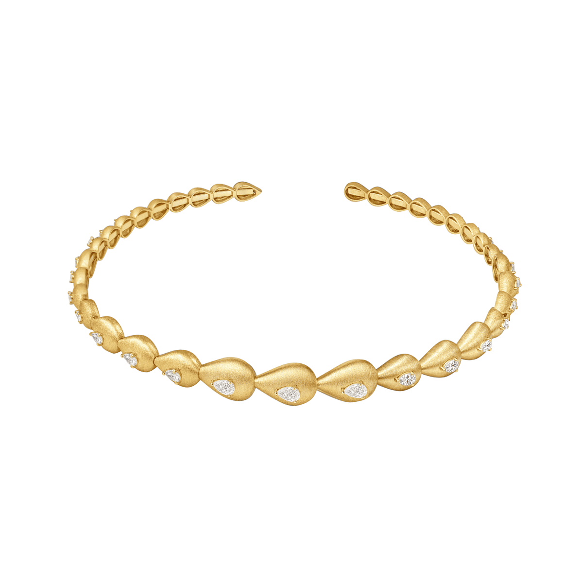 Roma Diamond Pear Motif 18K Yellow Gold Brushed Collar Necklace