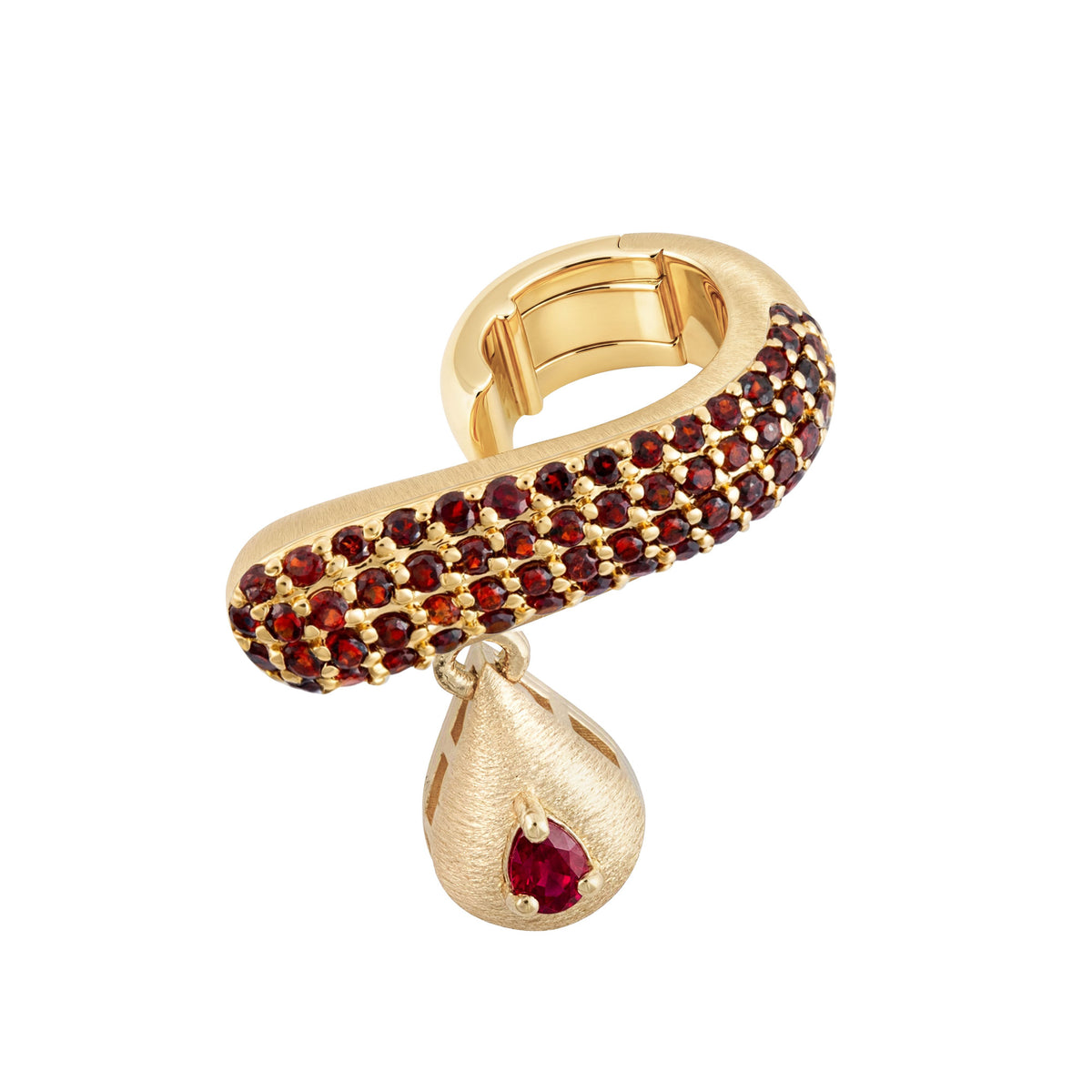 Roma Garnet Yellow Gold Pavé Brushed Sculptural Drop Earring