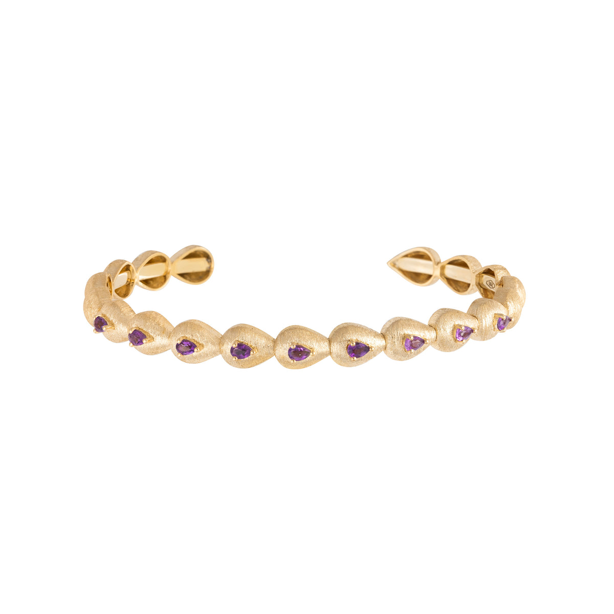 Roma Pear Yellow Gold Amethyst Brushed Thin Bangle