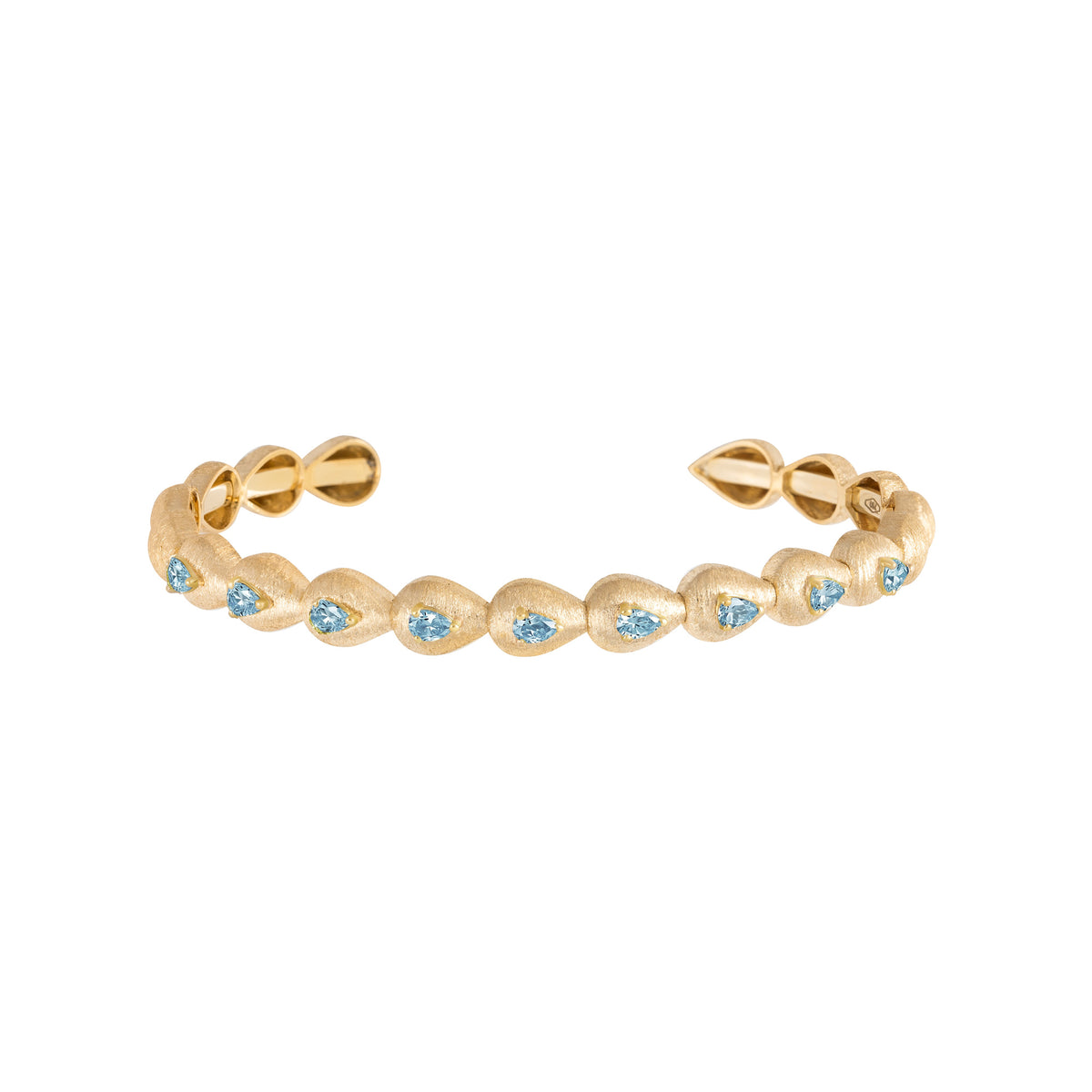 Roma Pear Yellow Gold Aquamarine Brushed Thin Bangle
