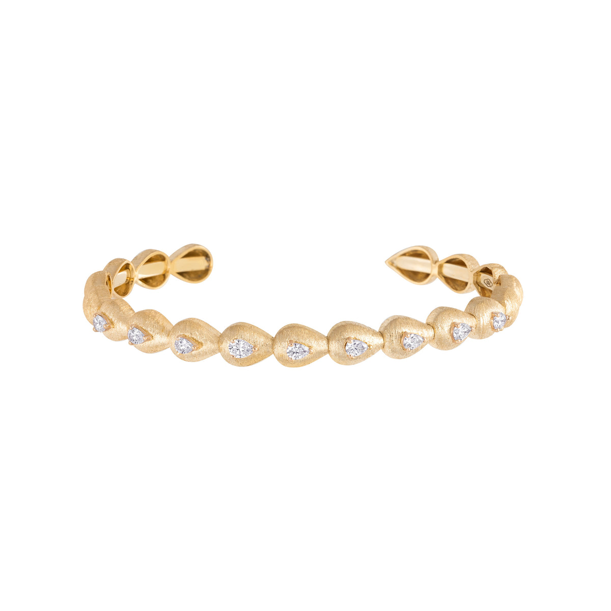 Roma Pear Yellow Gold Diamond Brushed Bangle