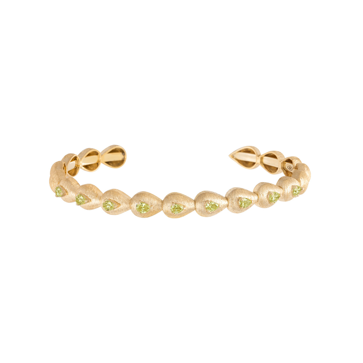 Roma Pear Yellow Gold Peridot Brushed Thin Bangle