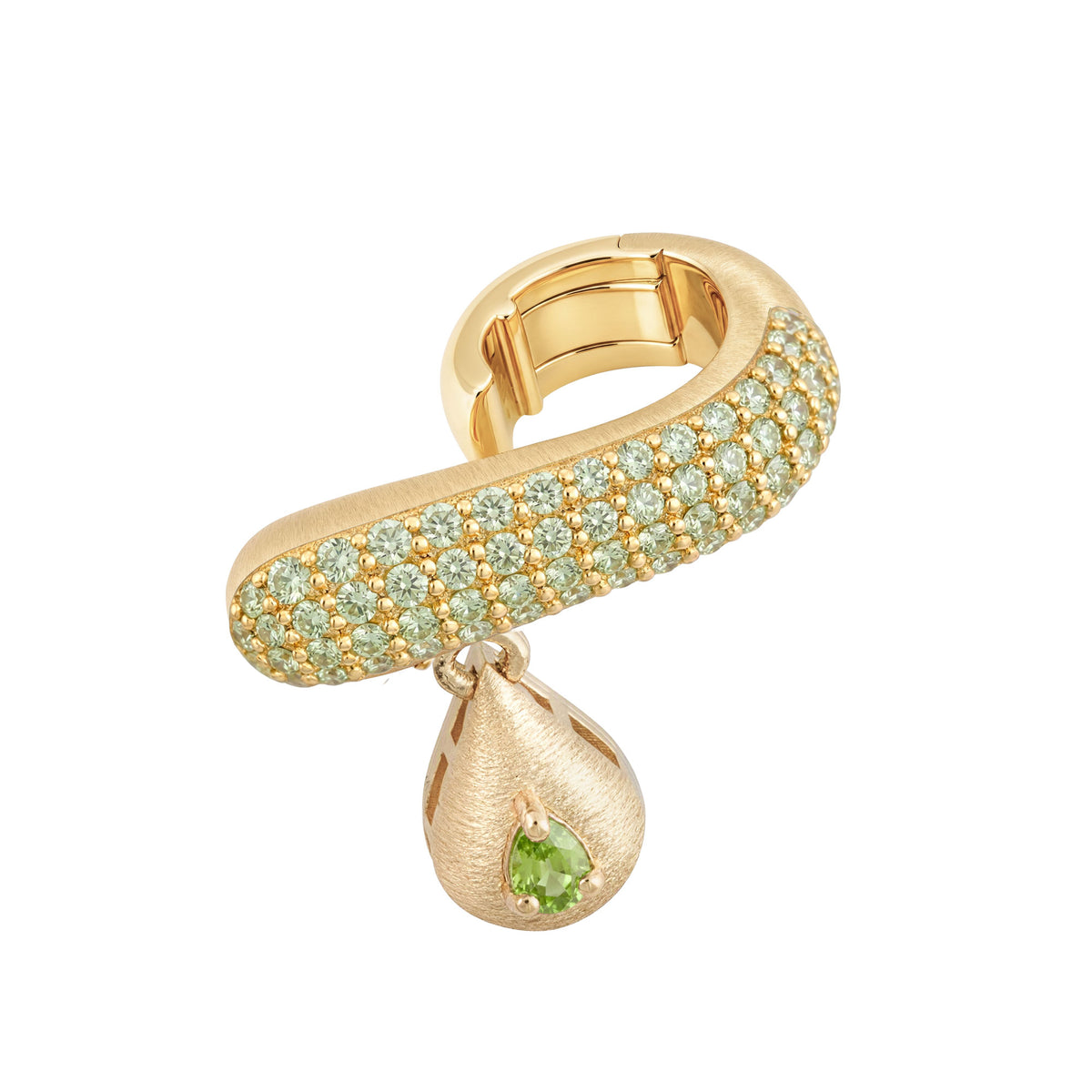 Roma Peridot Yellow Gold Pavé Brushed Sculptural Drop Earring
