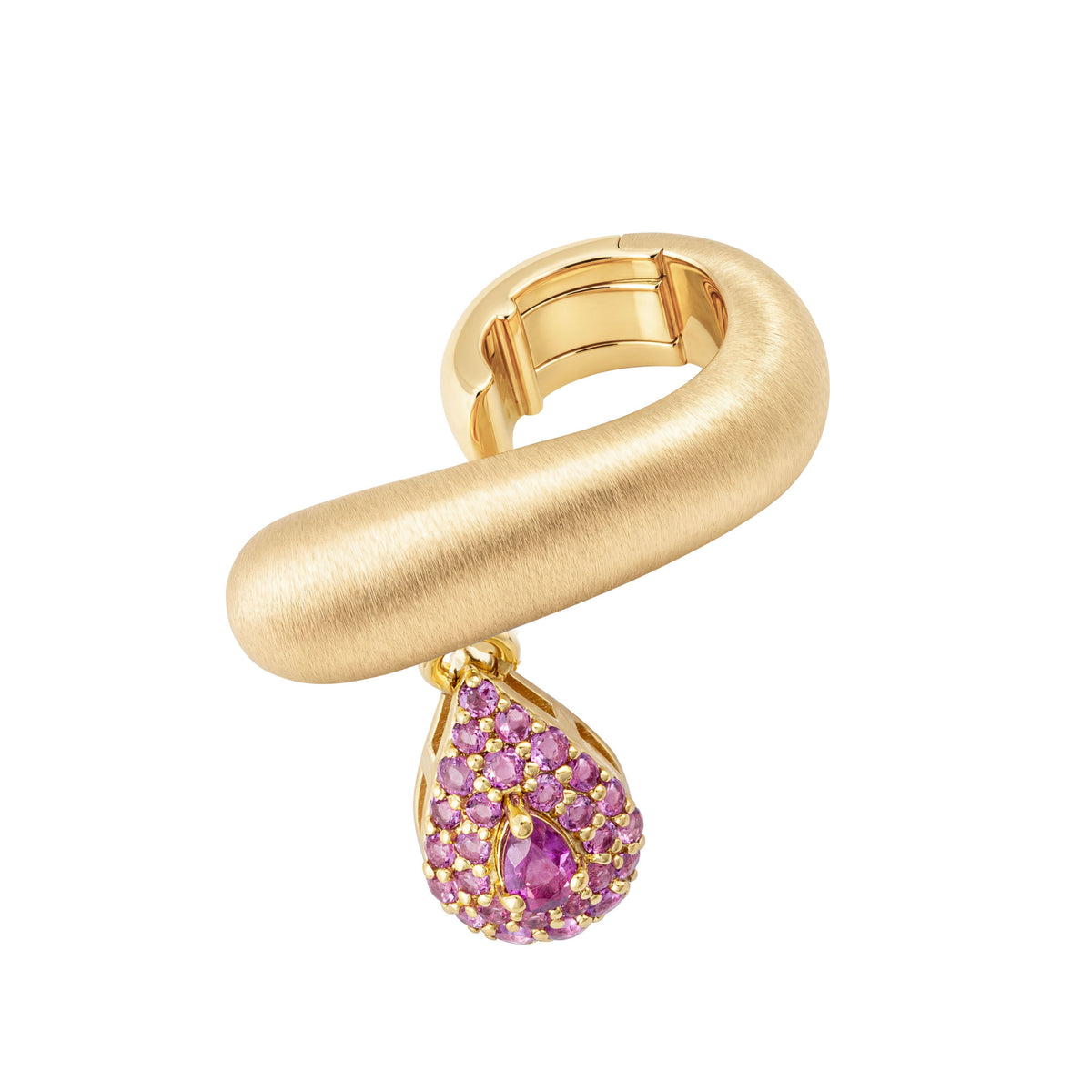 Roma Pink Sapphire Yellow Gold Brushed Sculptural Earring