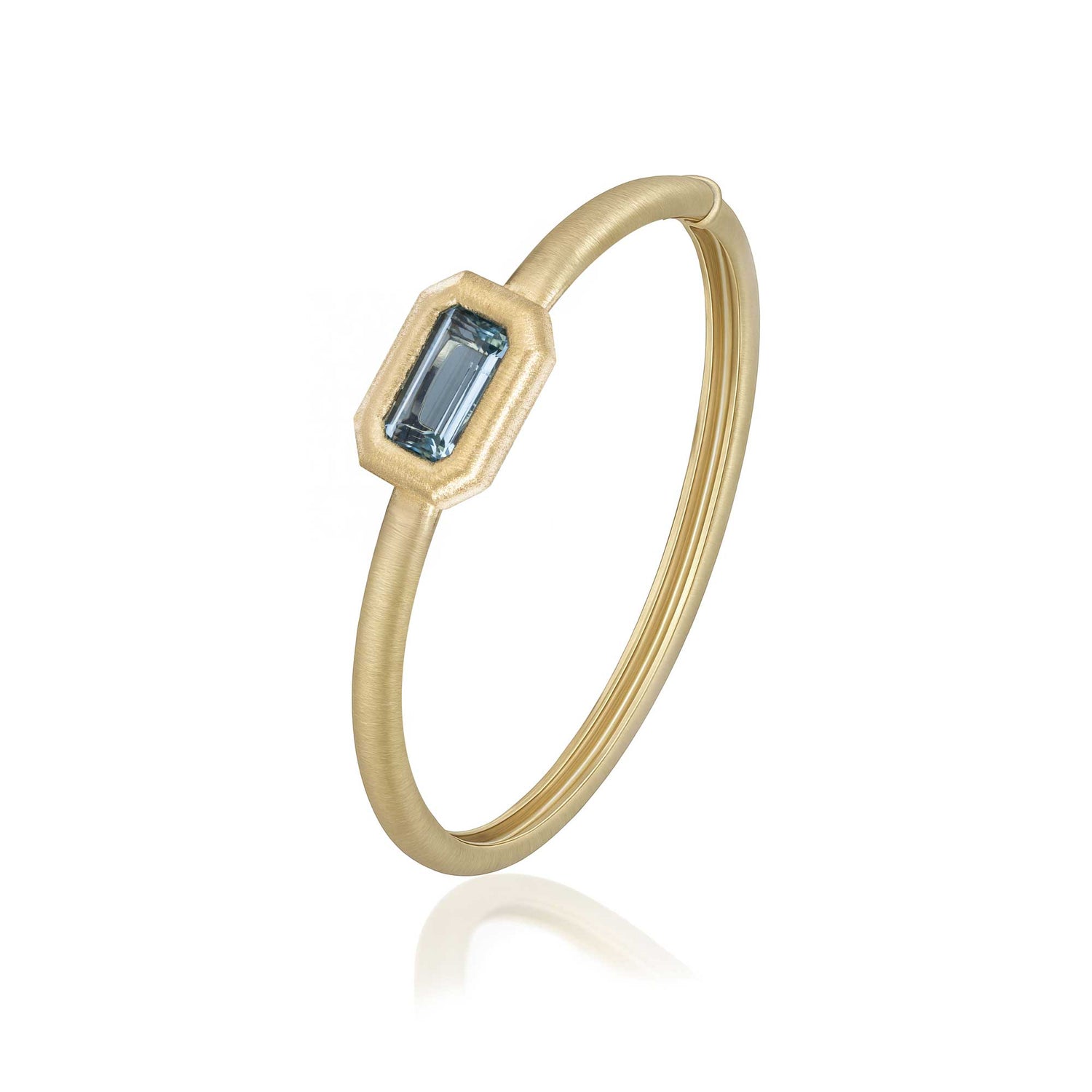 Satine Aquamarine Yellow Gold Elongated Rectangular Brushed Bangle