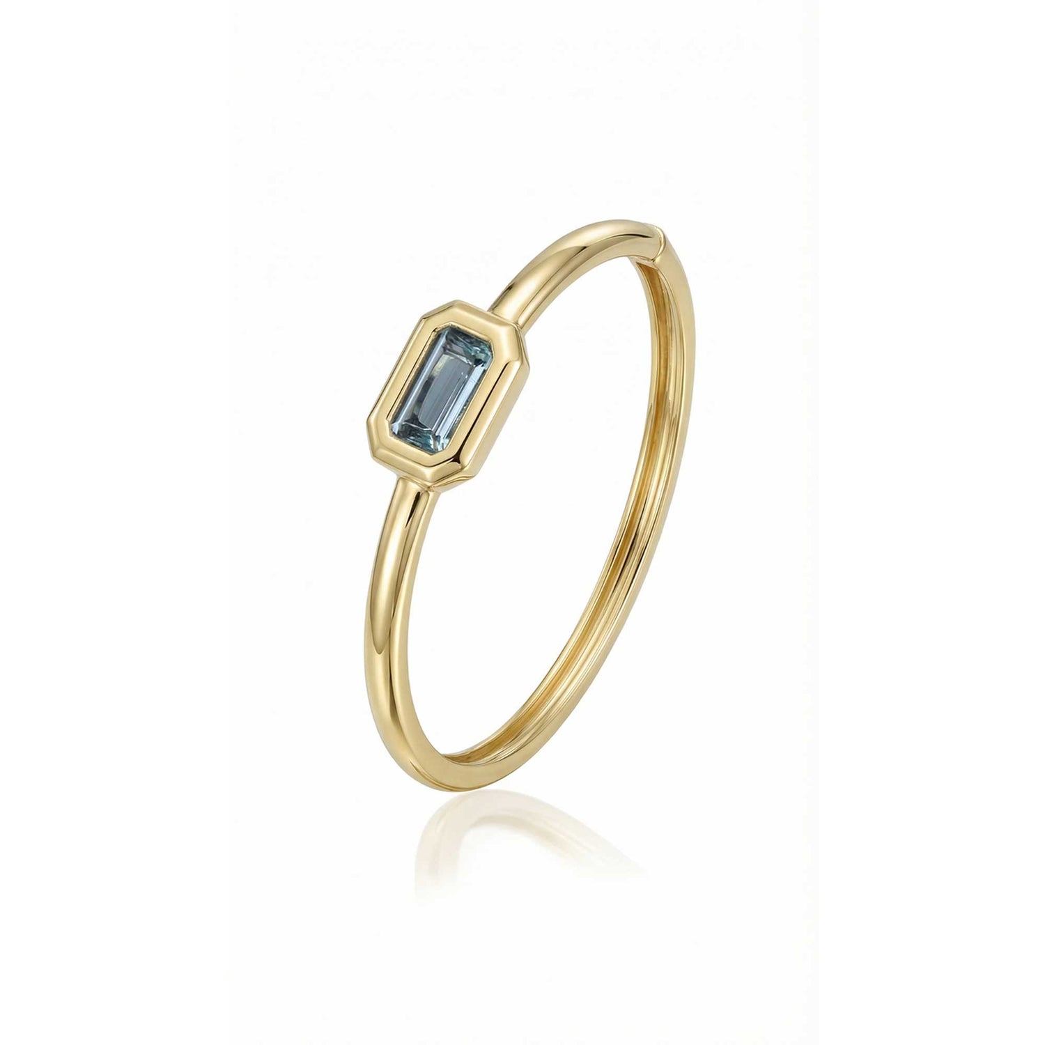 Satine Aquamarine Yellow Gold Elongated Rectangular High Gloss Bangle