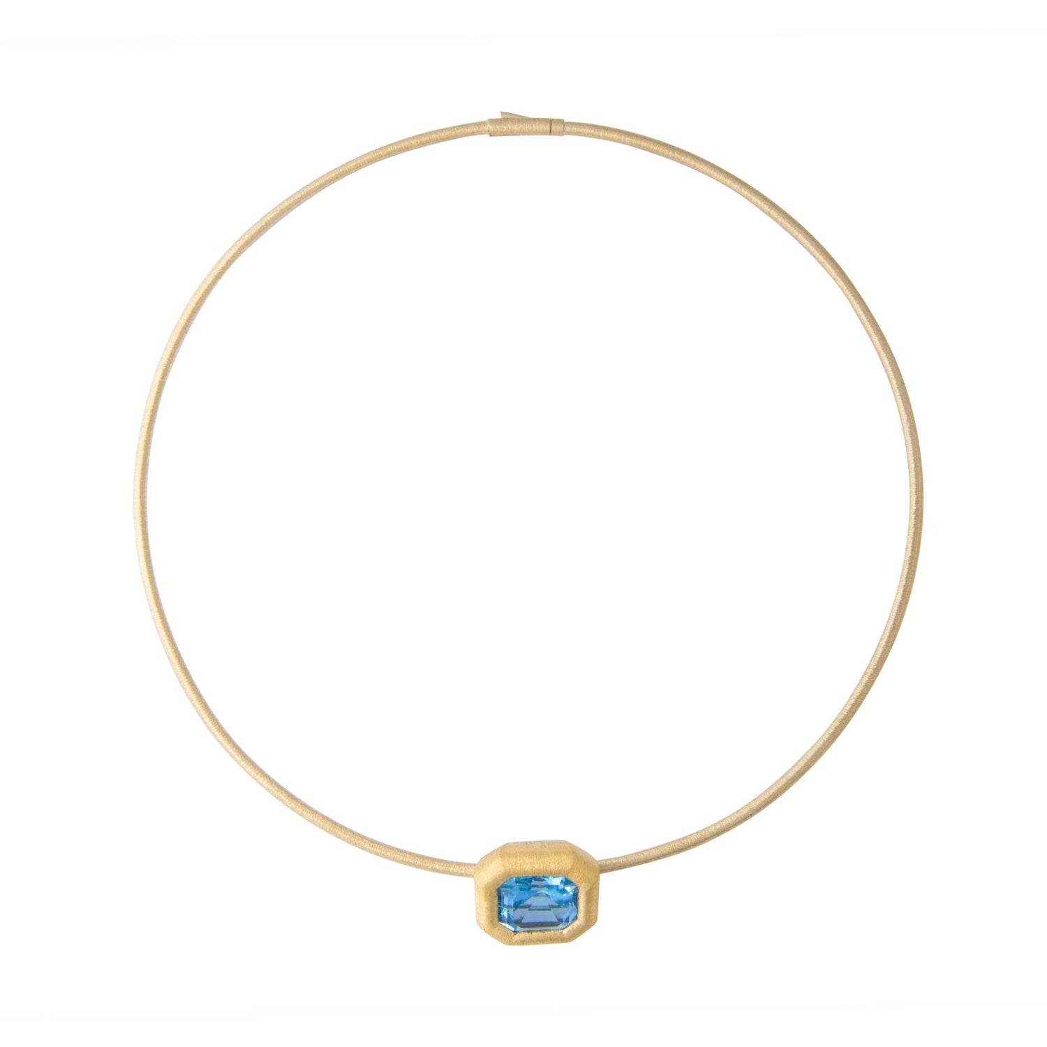 Satine Aquamarine Yellow Gold Octagon Brushed Necklace