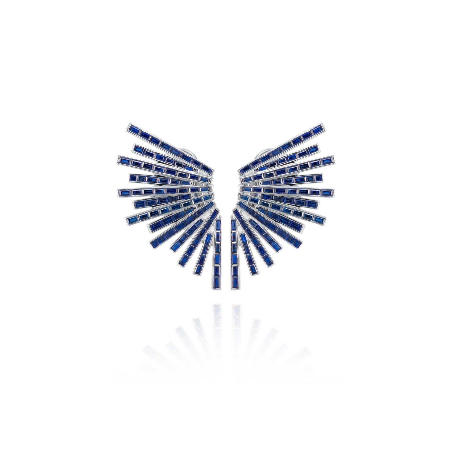 Satine Galaxy Blue Sapphire White Gold Baguette Earring