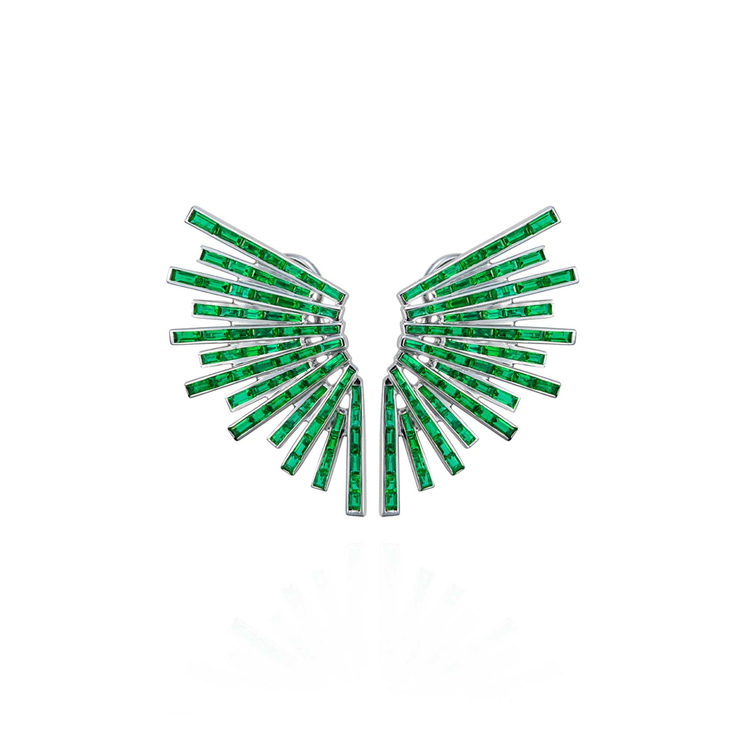 Satine Galaxy Emerald White Gold Baguette Earring