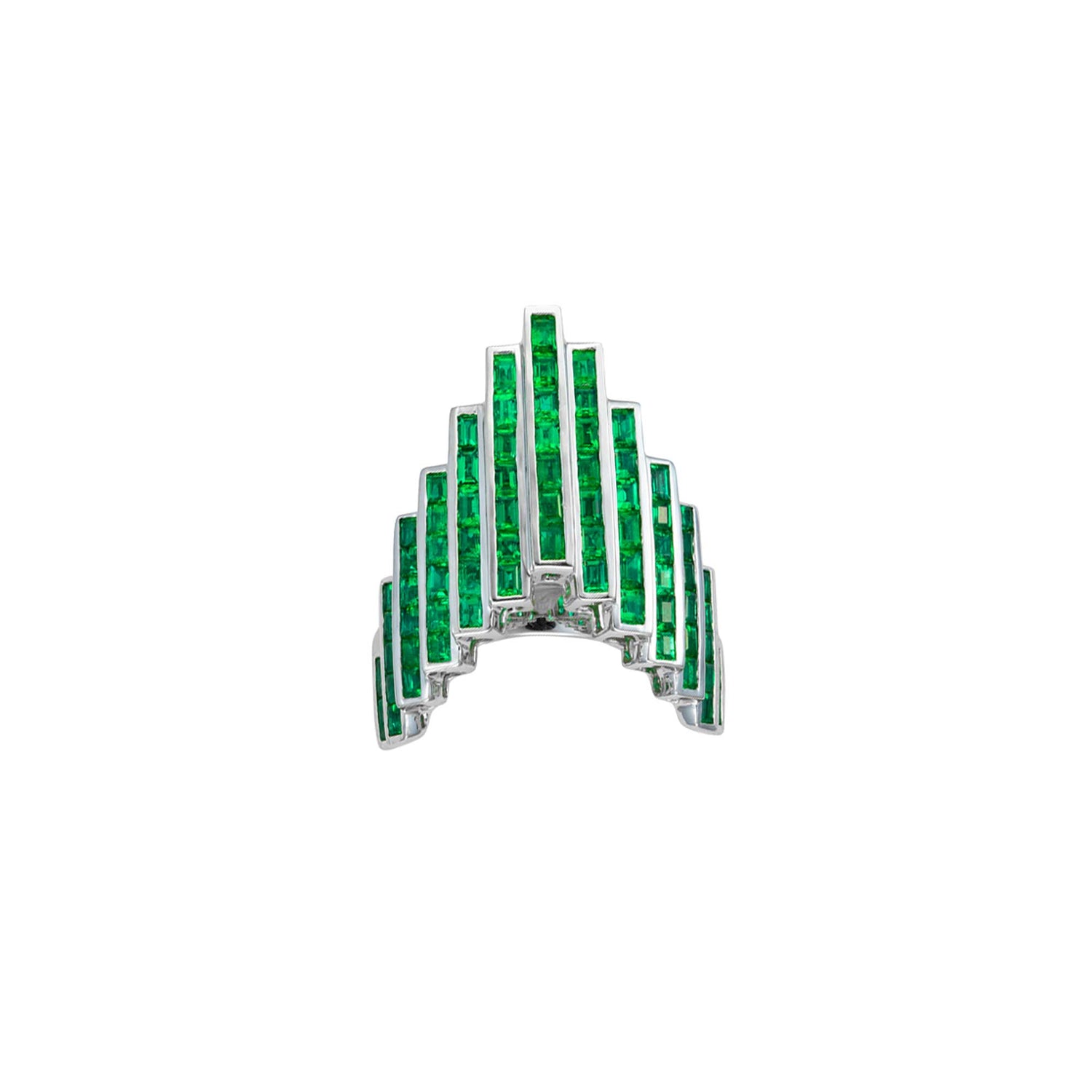 Satine Galaxy Emerald White Gold Diamond Baguette Ring