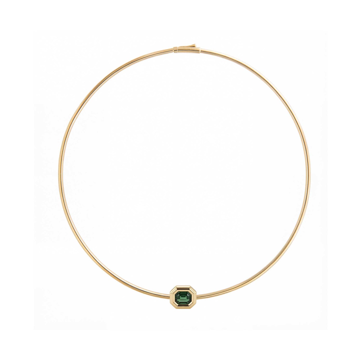 Satine Green Tourmaline Yellow Gold Octagon High Gloss Necklace