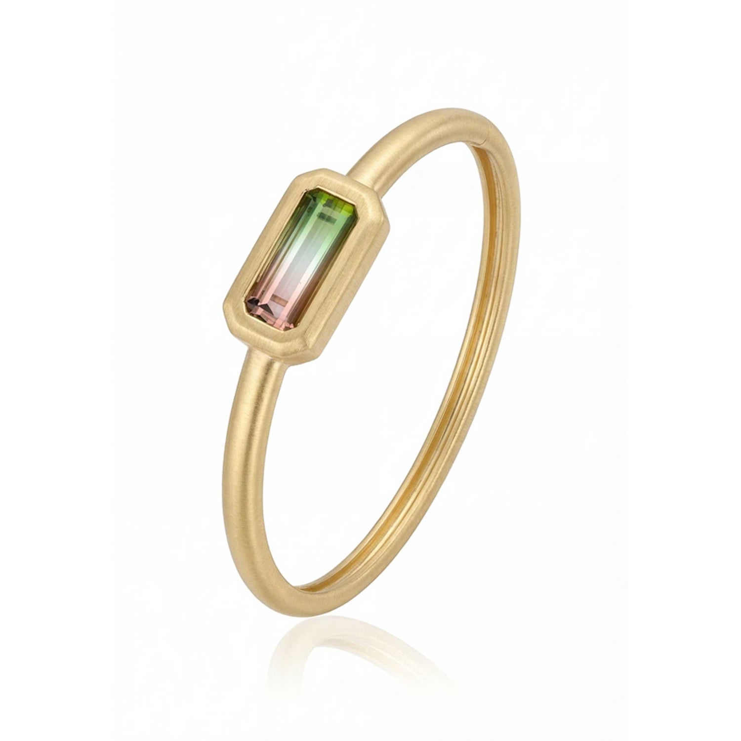 Satine Multi-Color Stone Yellow Gold Elongated Rectangular Brushed Bangle