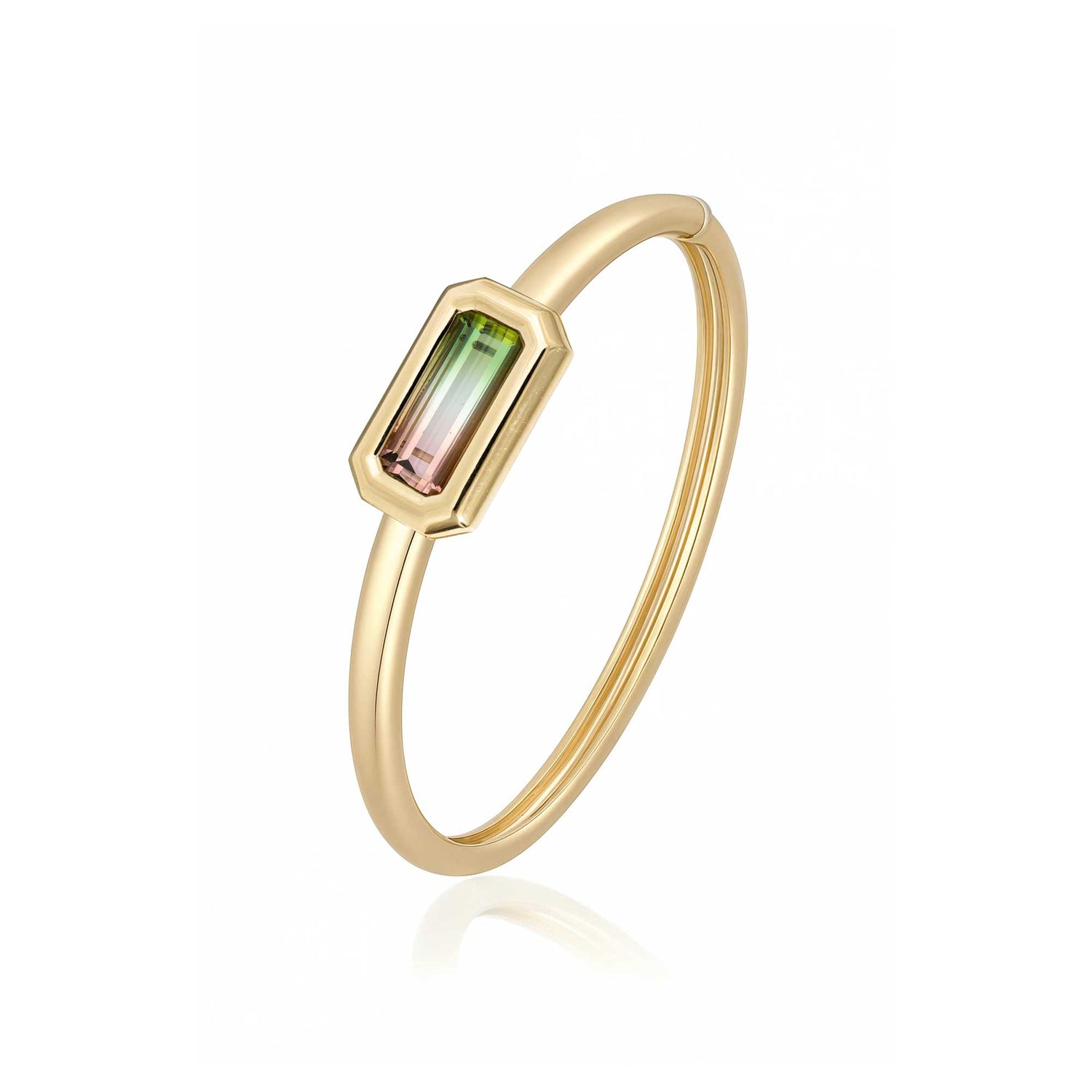 Satine Multi-Color Stone Yellow Gold Elongated Rectangular High Gloss Bangle