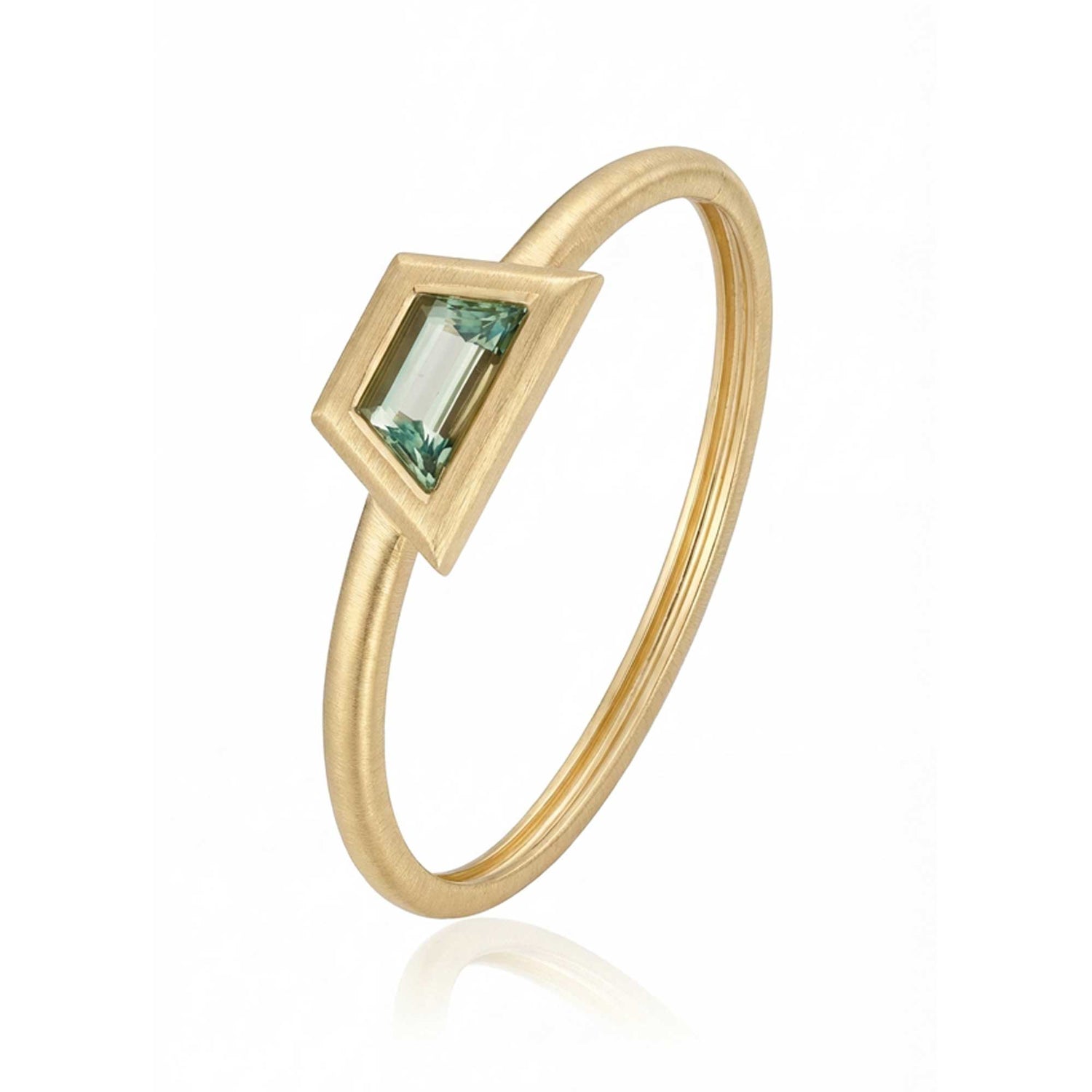Satine Multi-Color Stone Yellow Gold Tilted Rectangular Brushed Bangle
