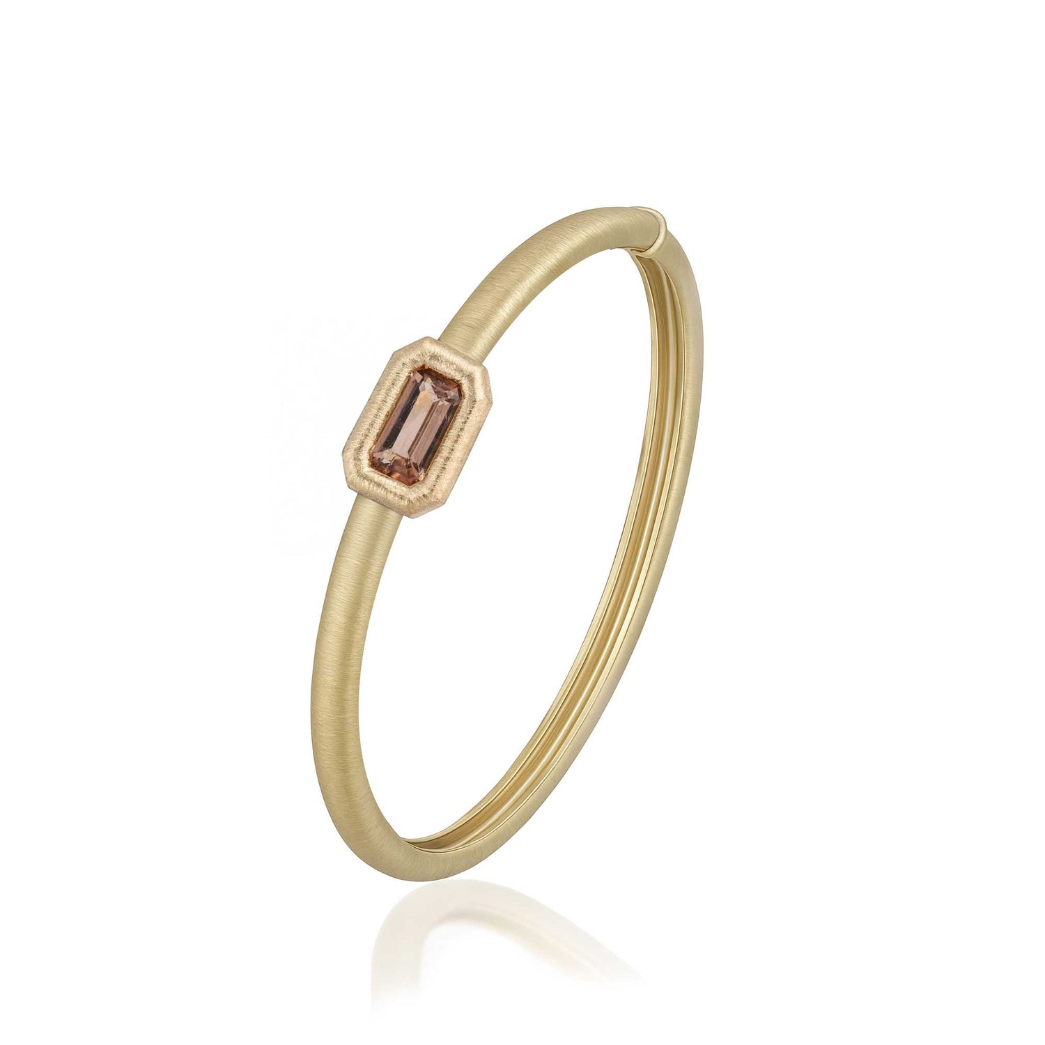 Satine Pink Tourmaline Yellow Gold Elongated Rectangular Bangle