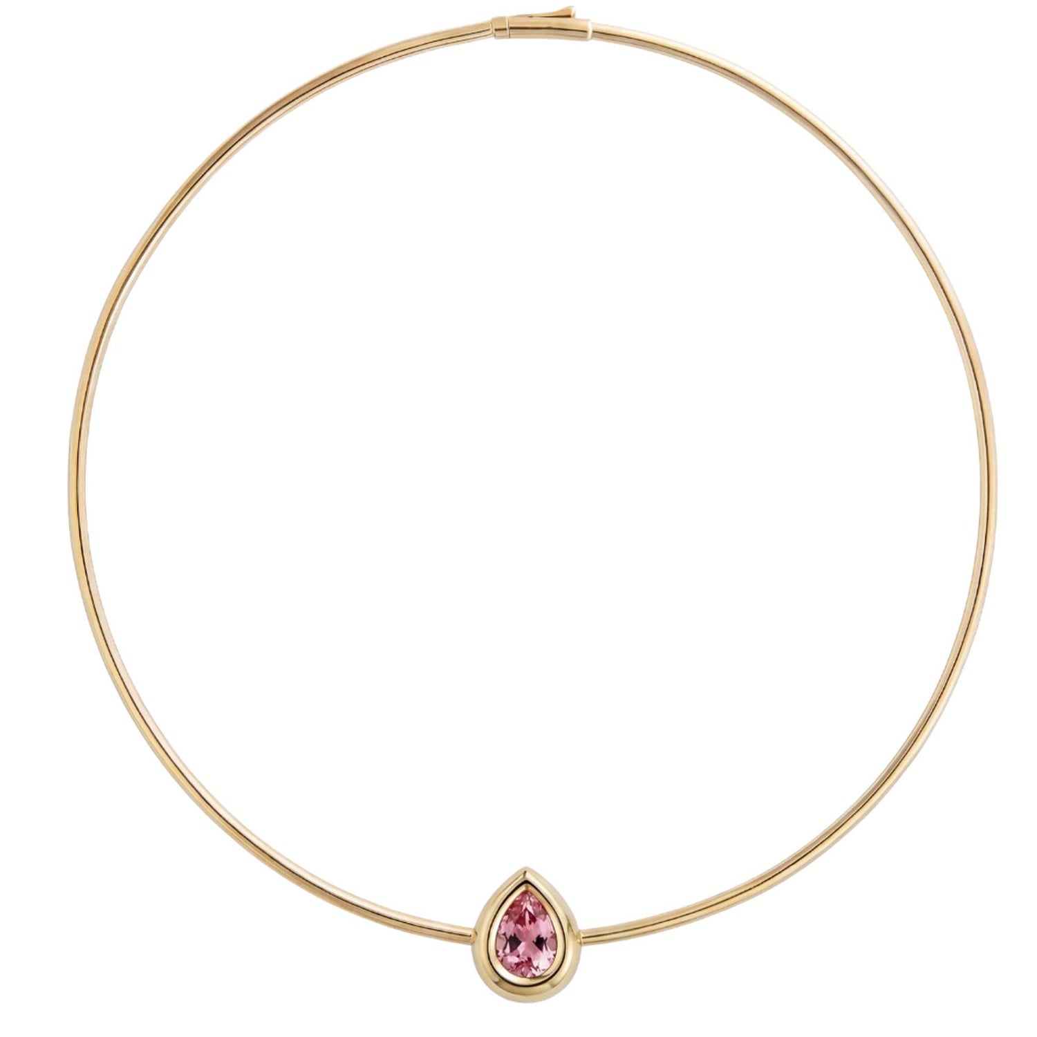 Satine Pink Tourmaline Yellow Gold Pear High Gloss Necklace