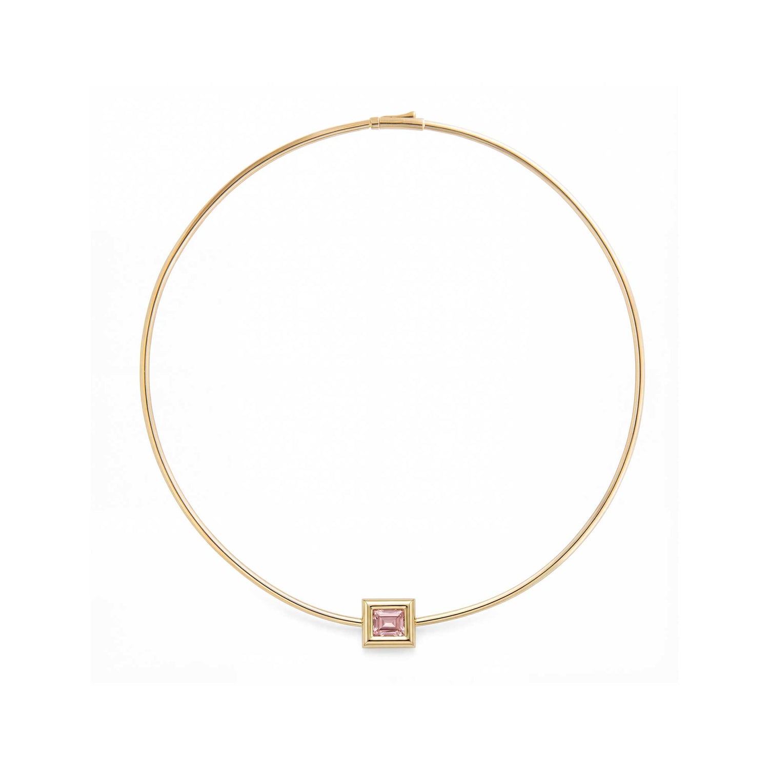 Satine Pink Tourmaline Yellow Gold Square Brushed Necklace