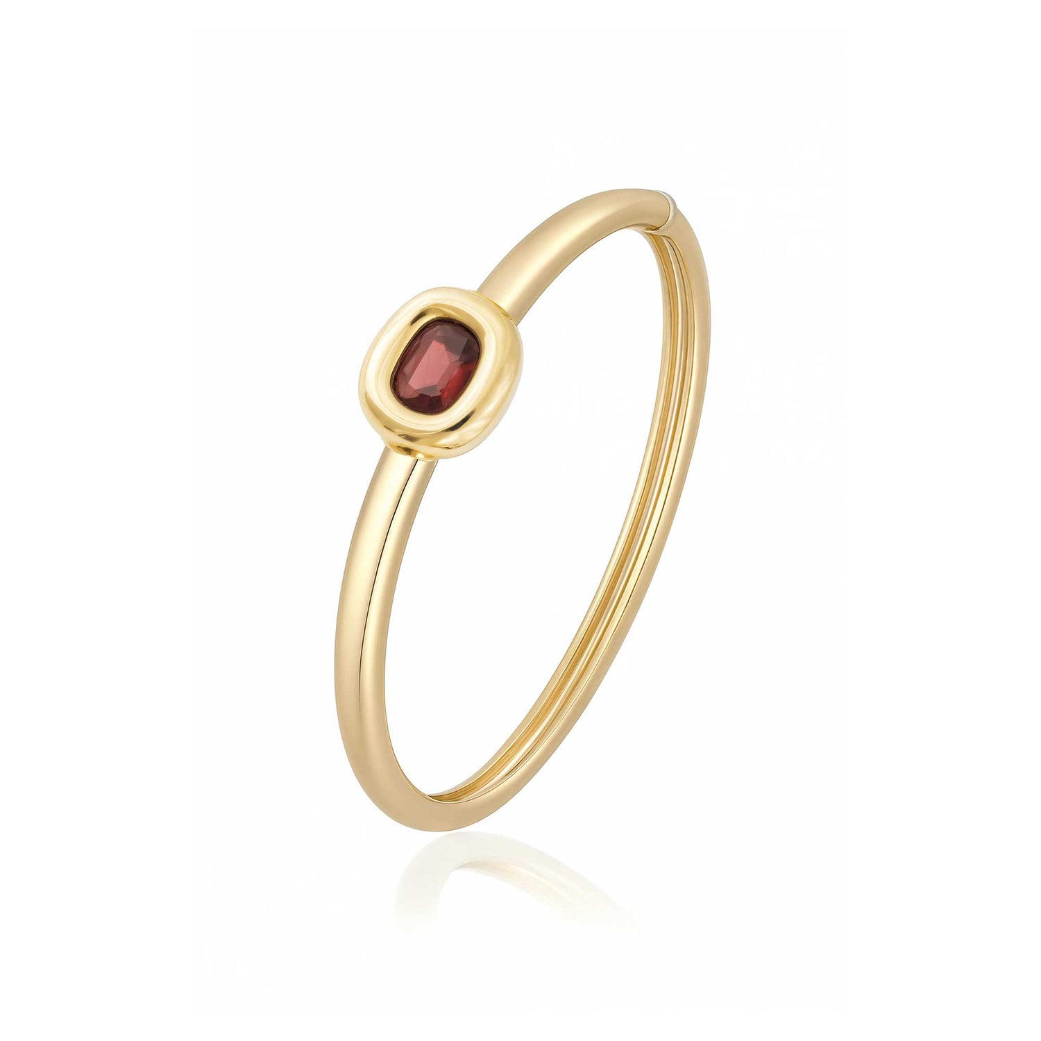 Satine Red Stone Yellow Gold Oval Bangle