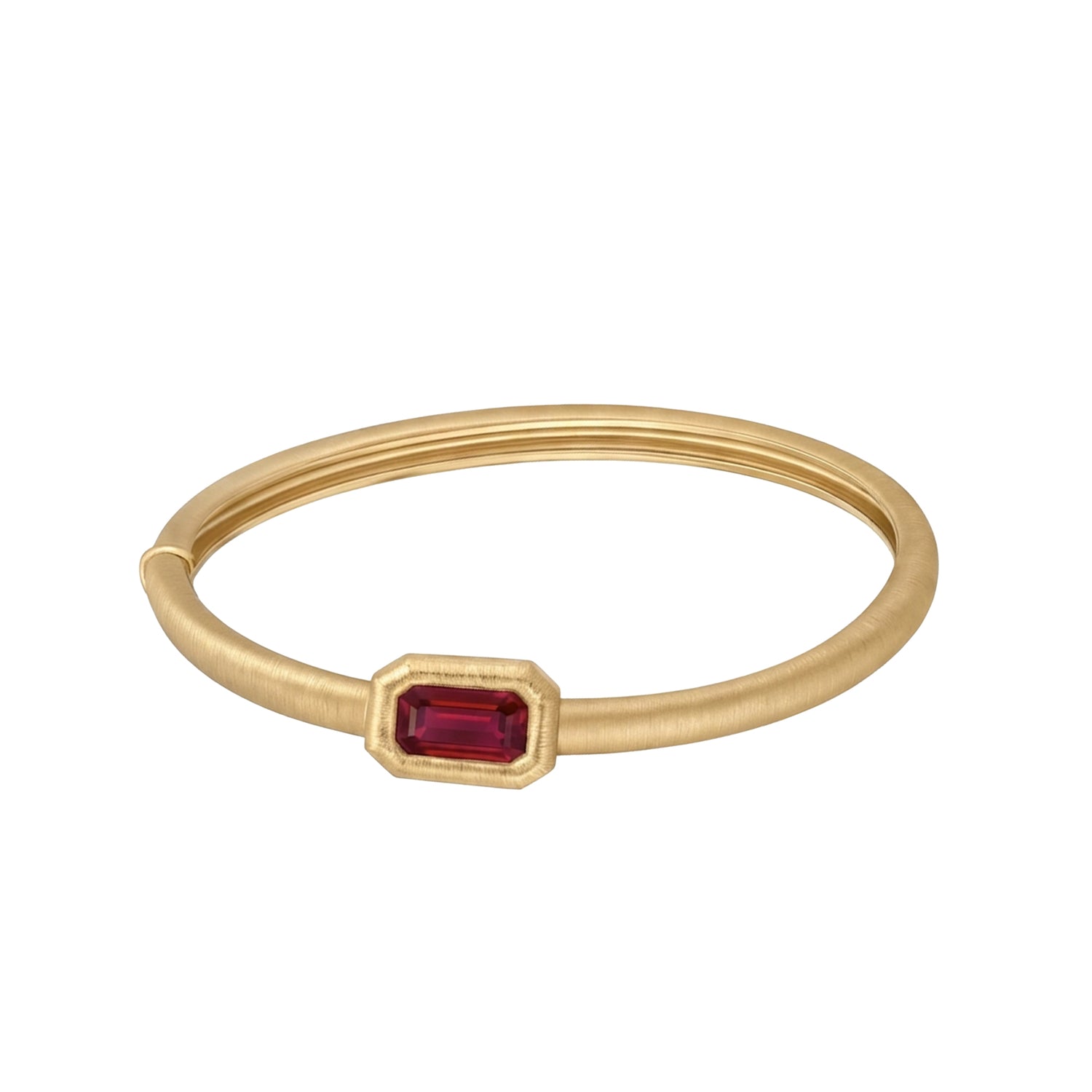Satine Red Tourmaline Yellow Gold Elongated Rectangular Brushed Bangle
