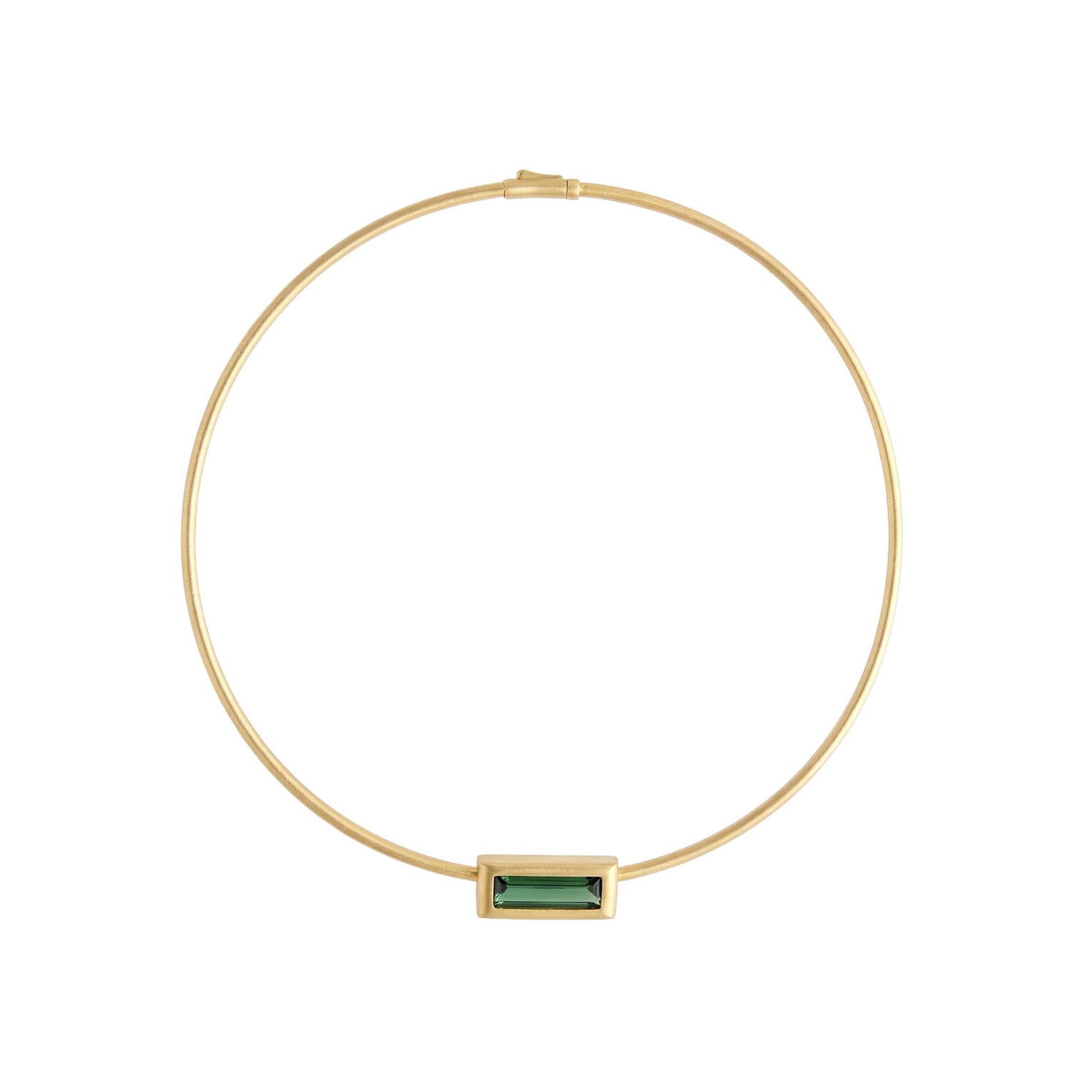 Satine Tourmaline Yellow Gold Rectangular Bar Brushed Necklace
