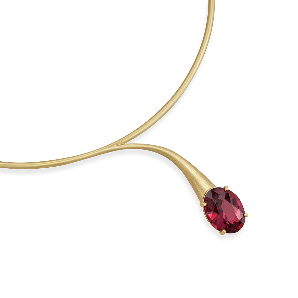 Satine Brown Tourmaline Yellow Gold Oval Brushed Necklace
