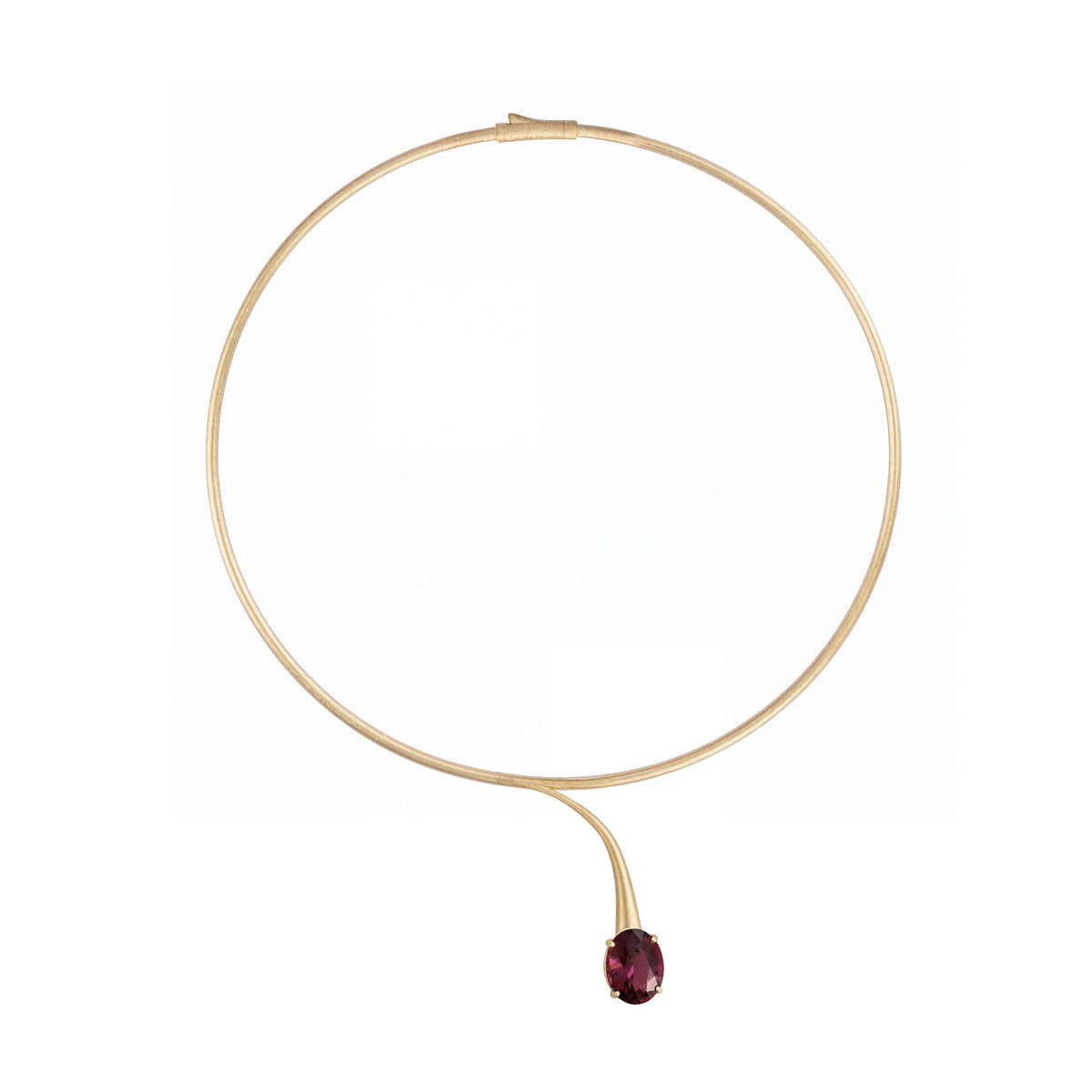 Satine Brown Tourmaline Yellow Gold Oval Brushed Necklace